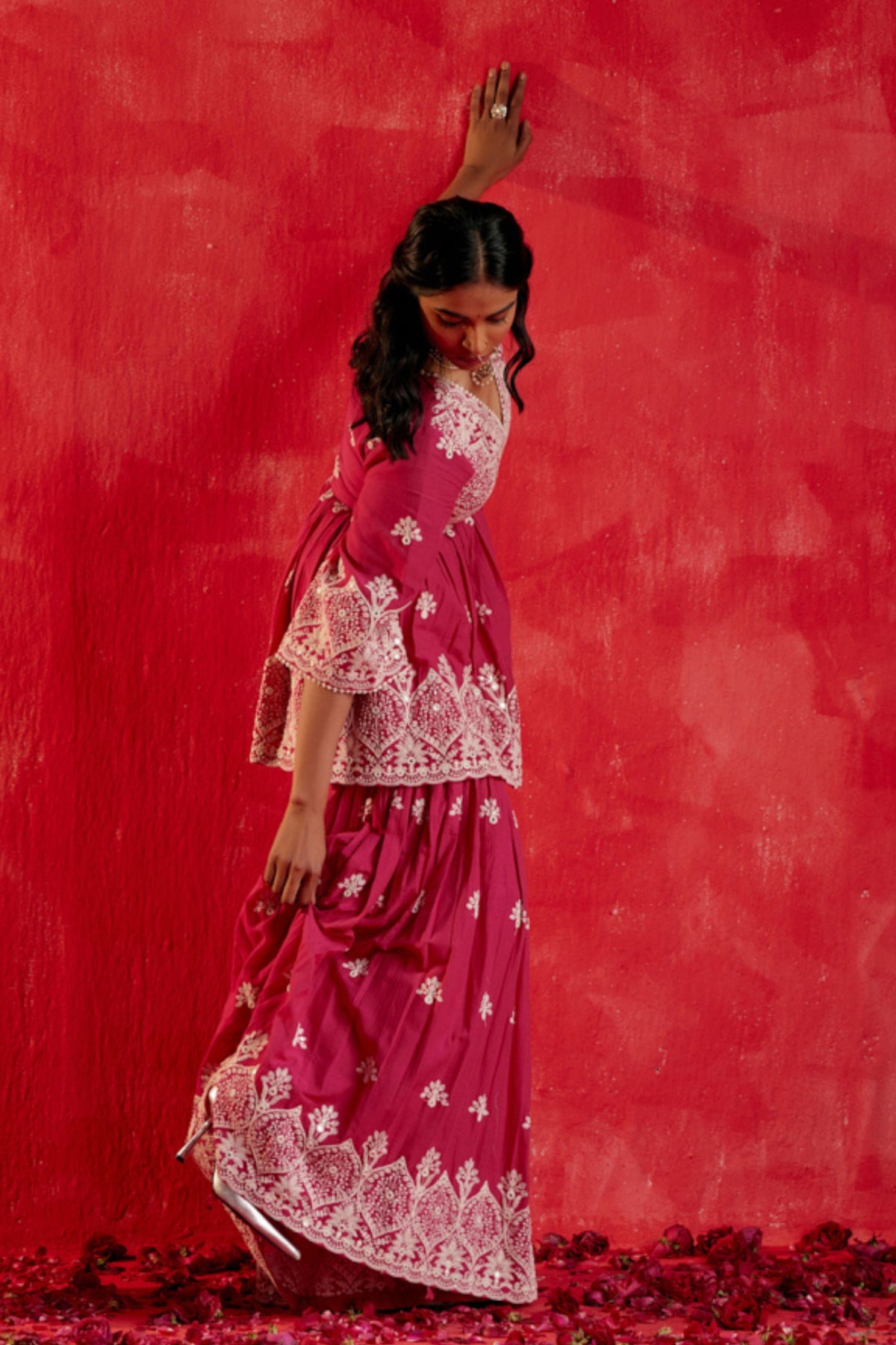 Fuchsia Embroidered Sharara Set