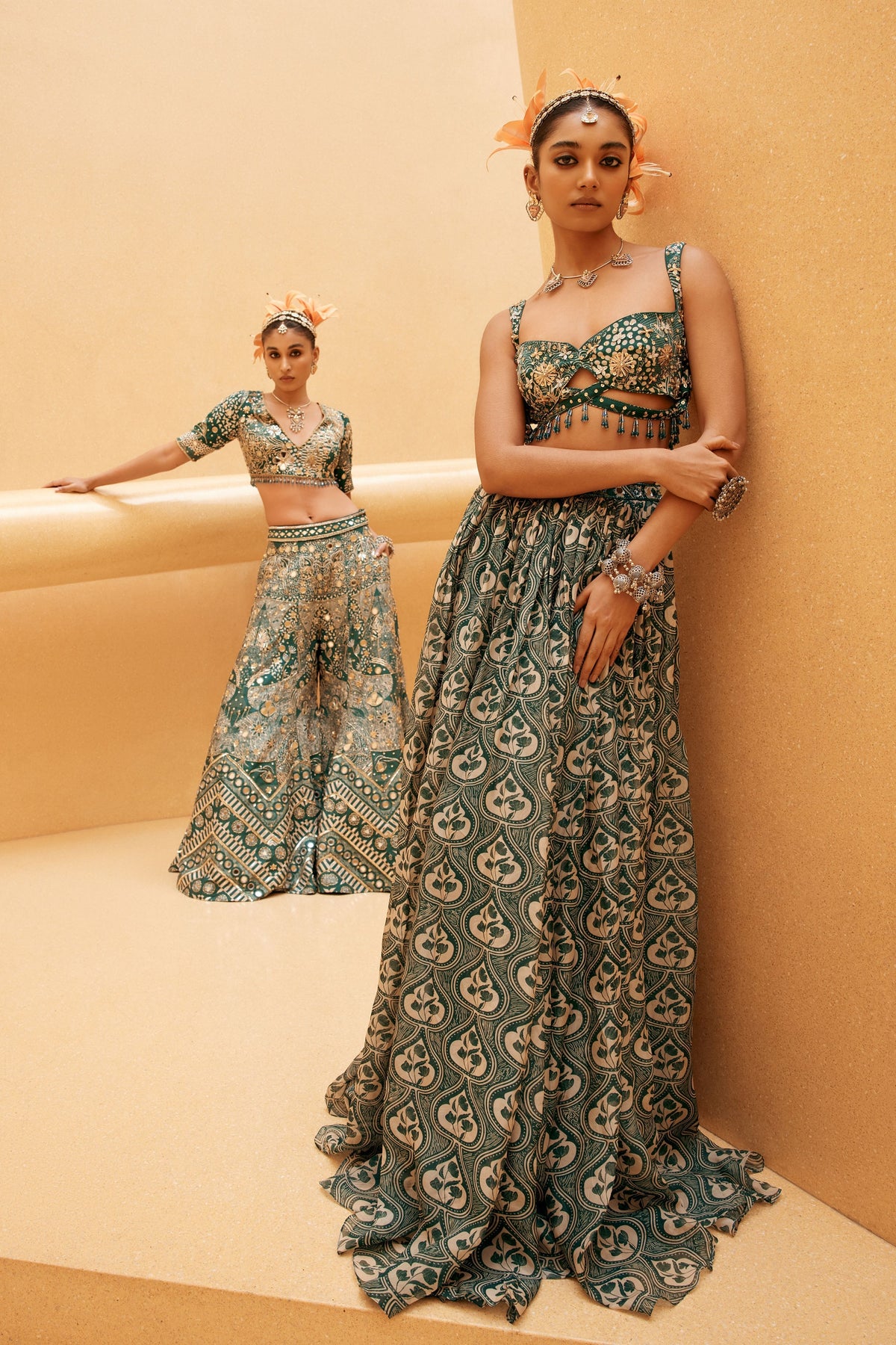 Teal Abstract  Printed Lehenga Set
