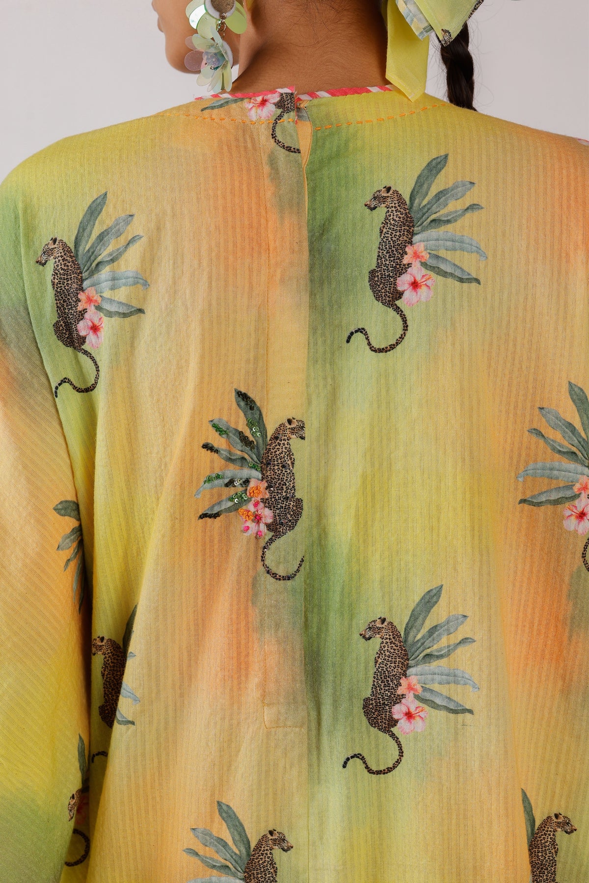 Leopard Print Stripe Ruching Kaftan