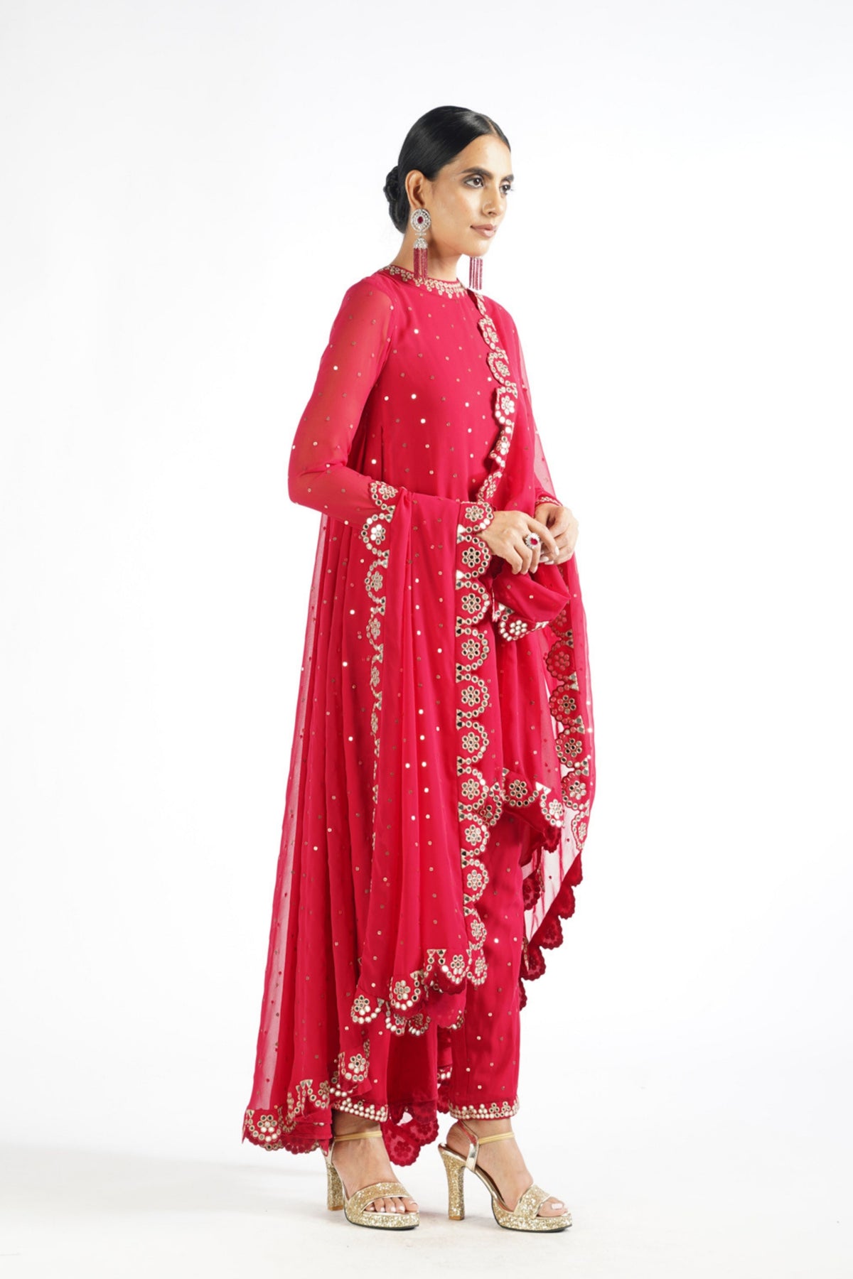 Crimson Red Scallop Kurta Set