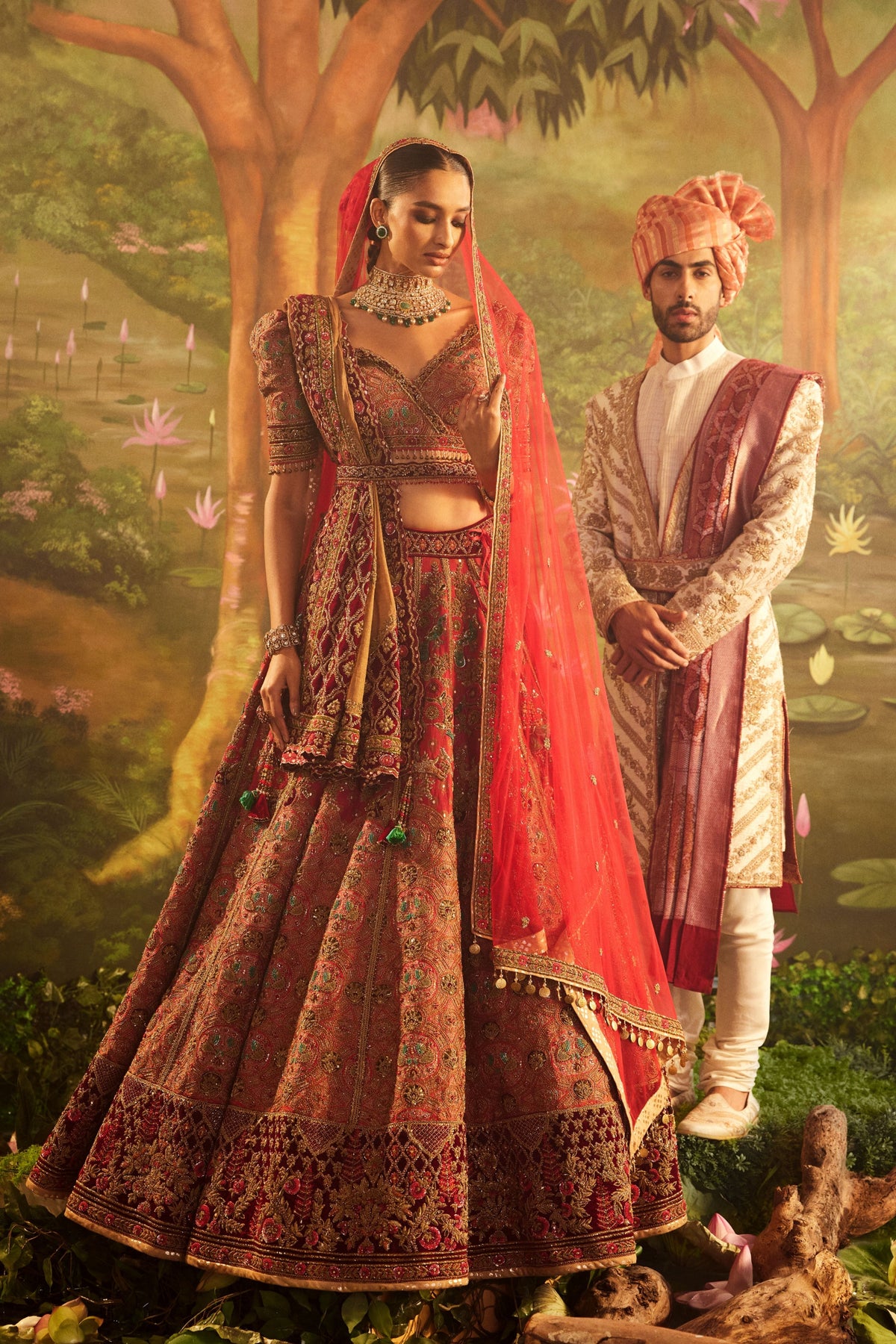 Zardozi Red Brocade Lehenga Set