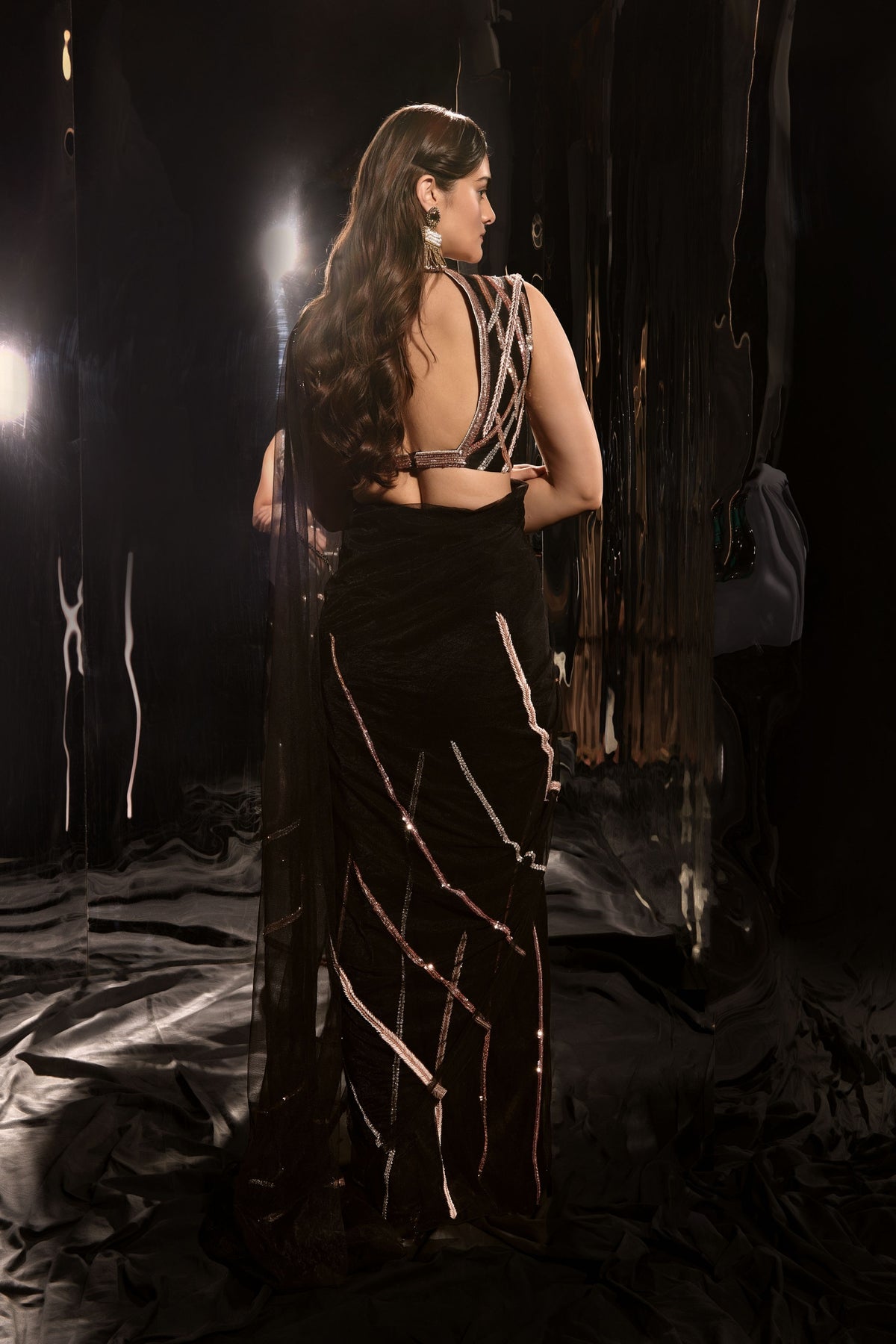 Black Embroidered Saree Set