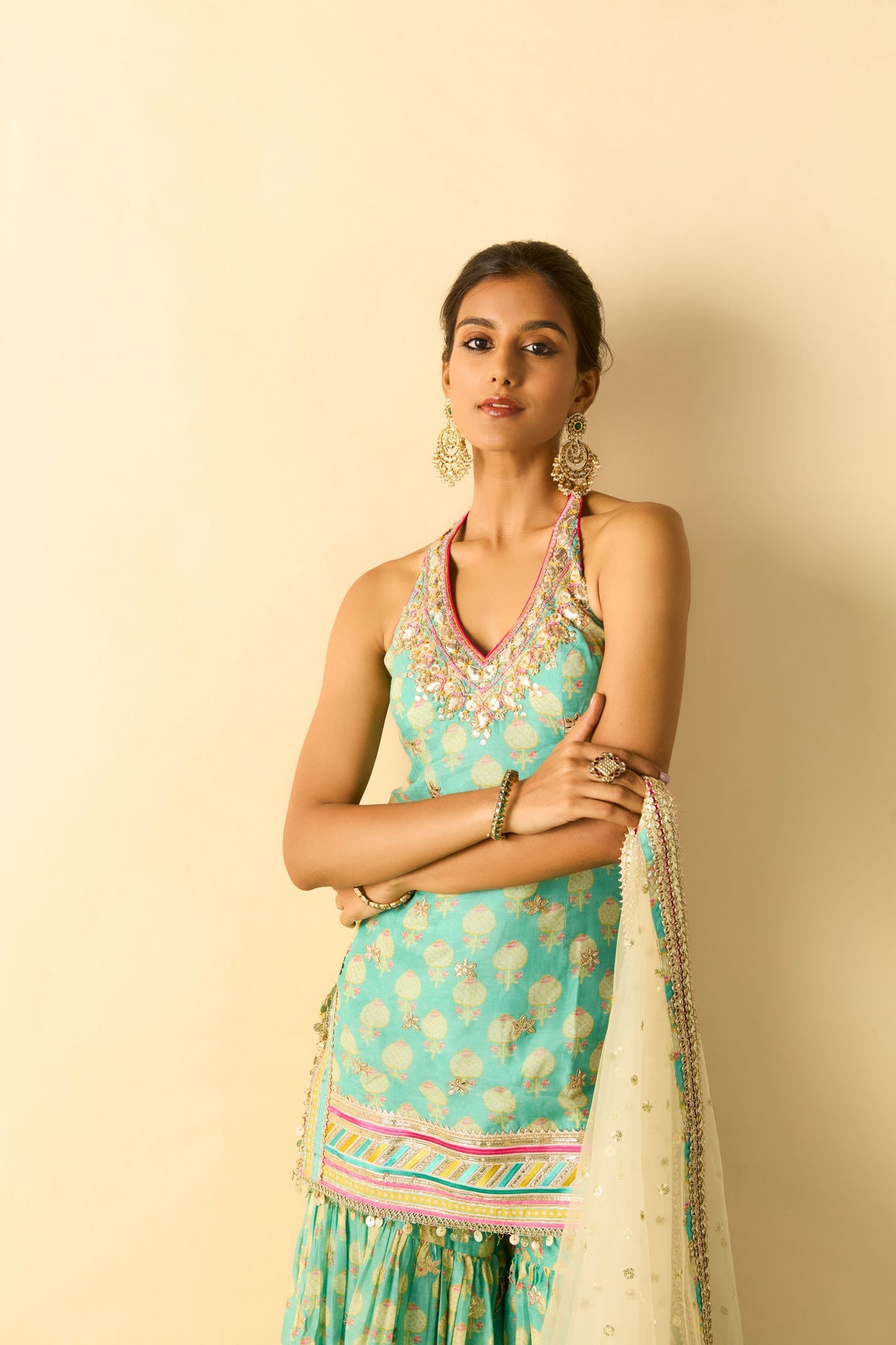 Aqua Dwisha Halter Sharara Set