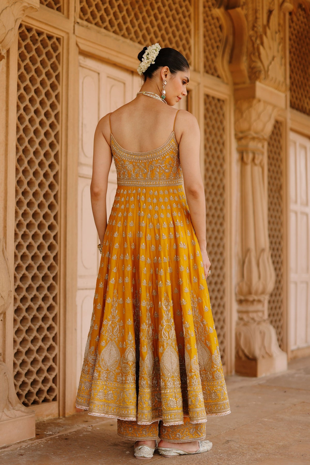 Afraa Mustard Anarkali Set