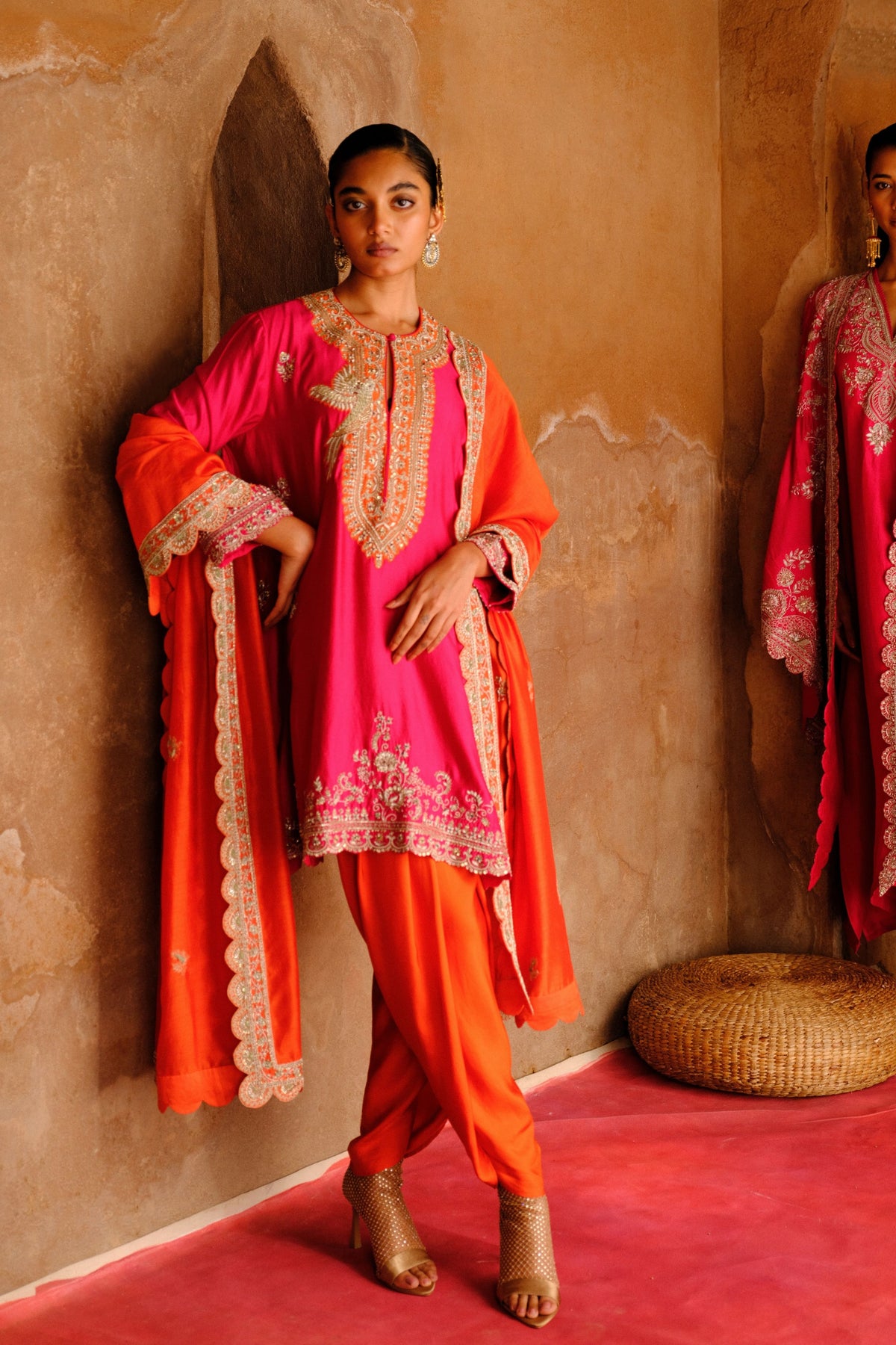 Embroidery Rani Pink Tunic Set