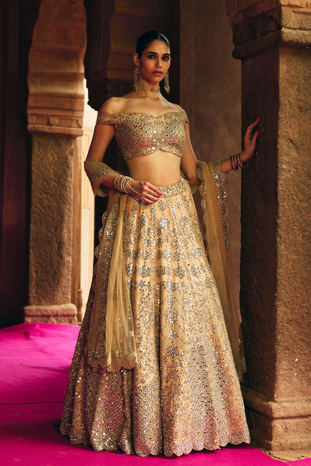 Gold Organza Lehenga Set