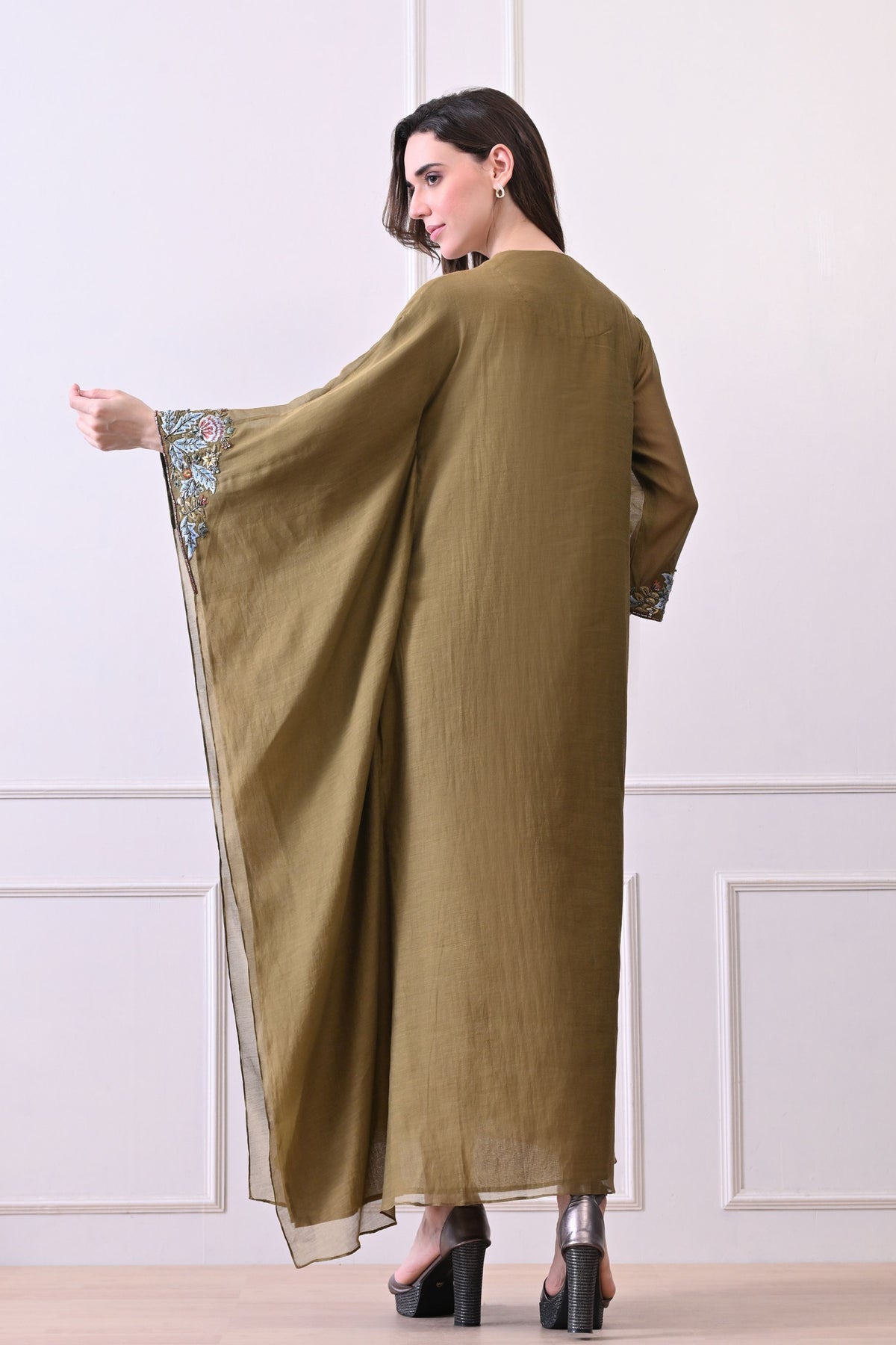 Olive Zardozi Embroidered Kaftan