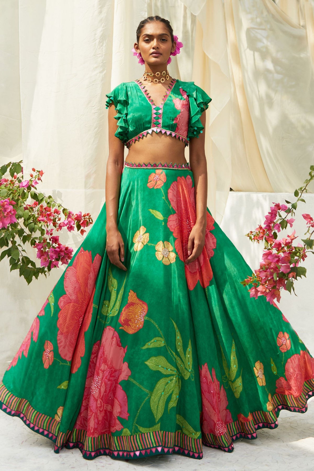 Lehenga Set In Green