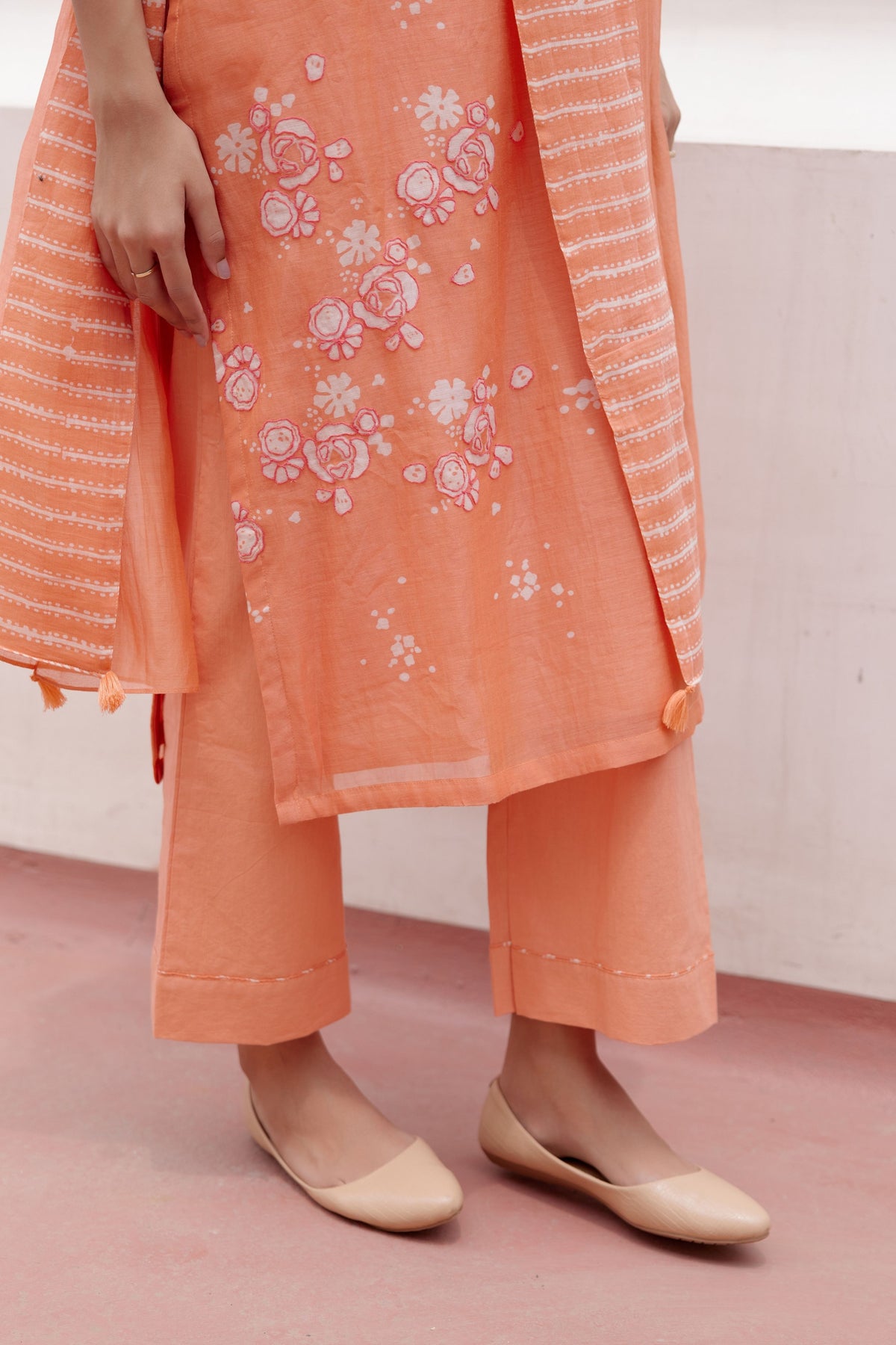 Tangerine Floral Kurta Set