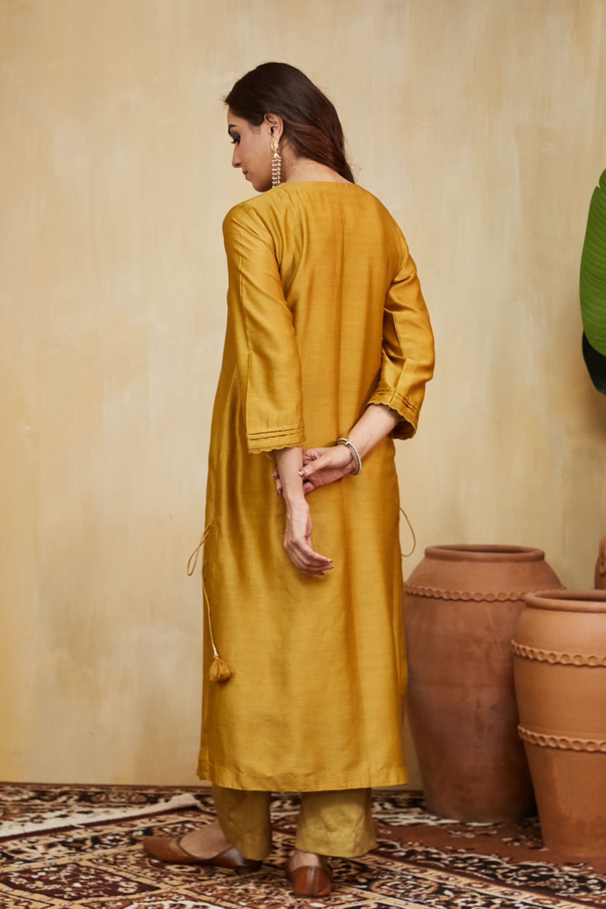 Mustard Nora Kurta With Lace Detail