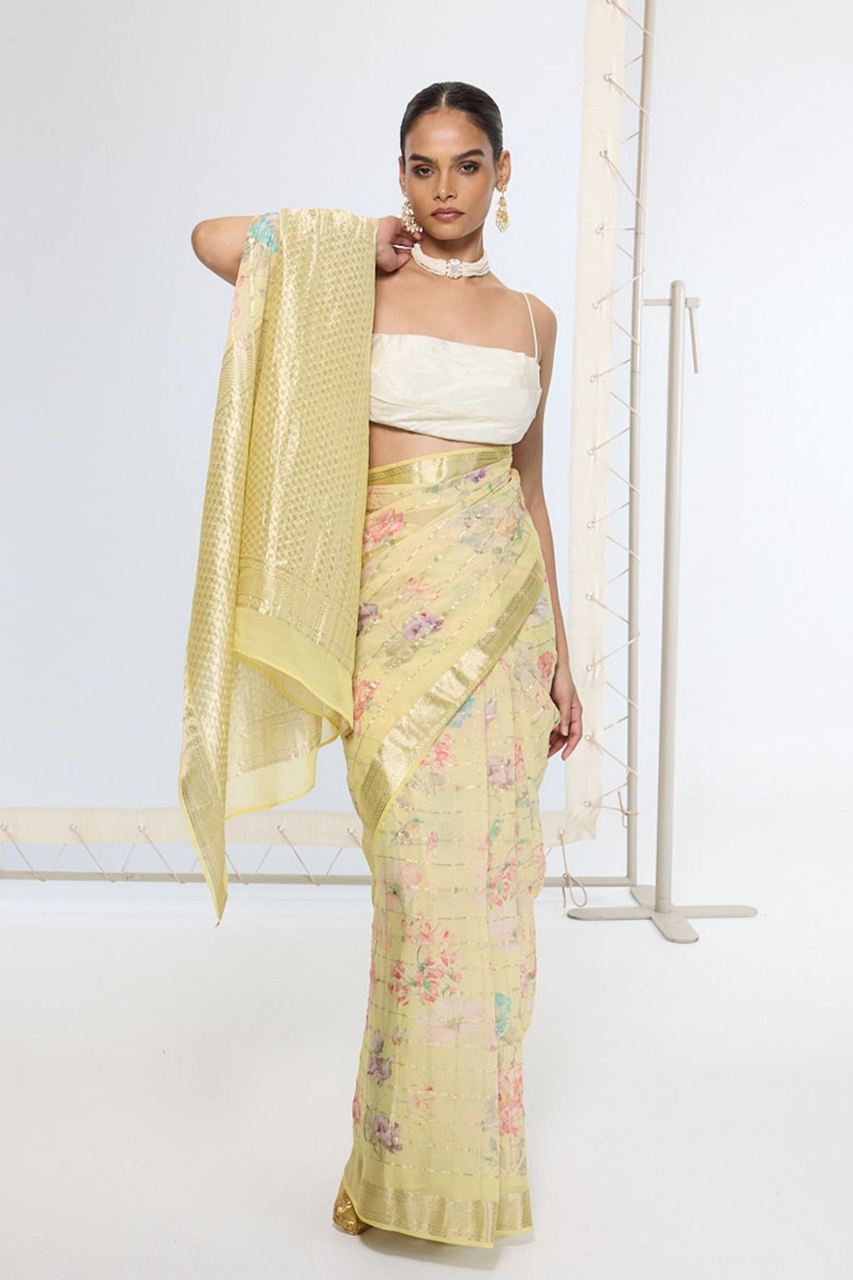 Handwoven Lime Green Printed Saree