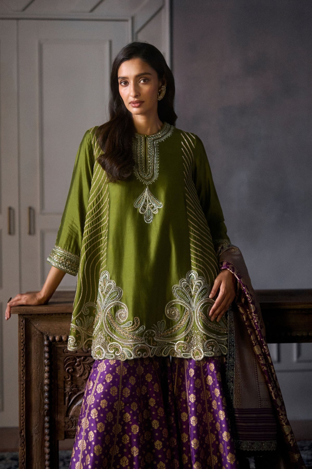 Banarasi Olive Sharara Set