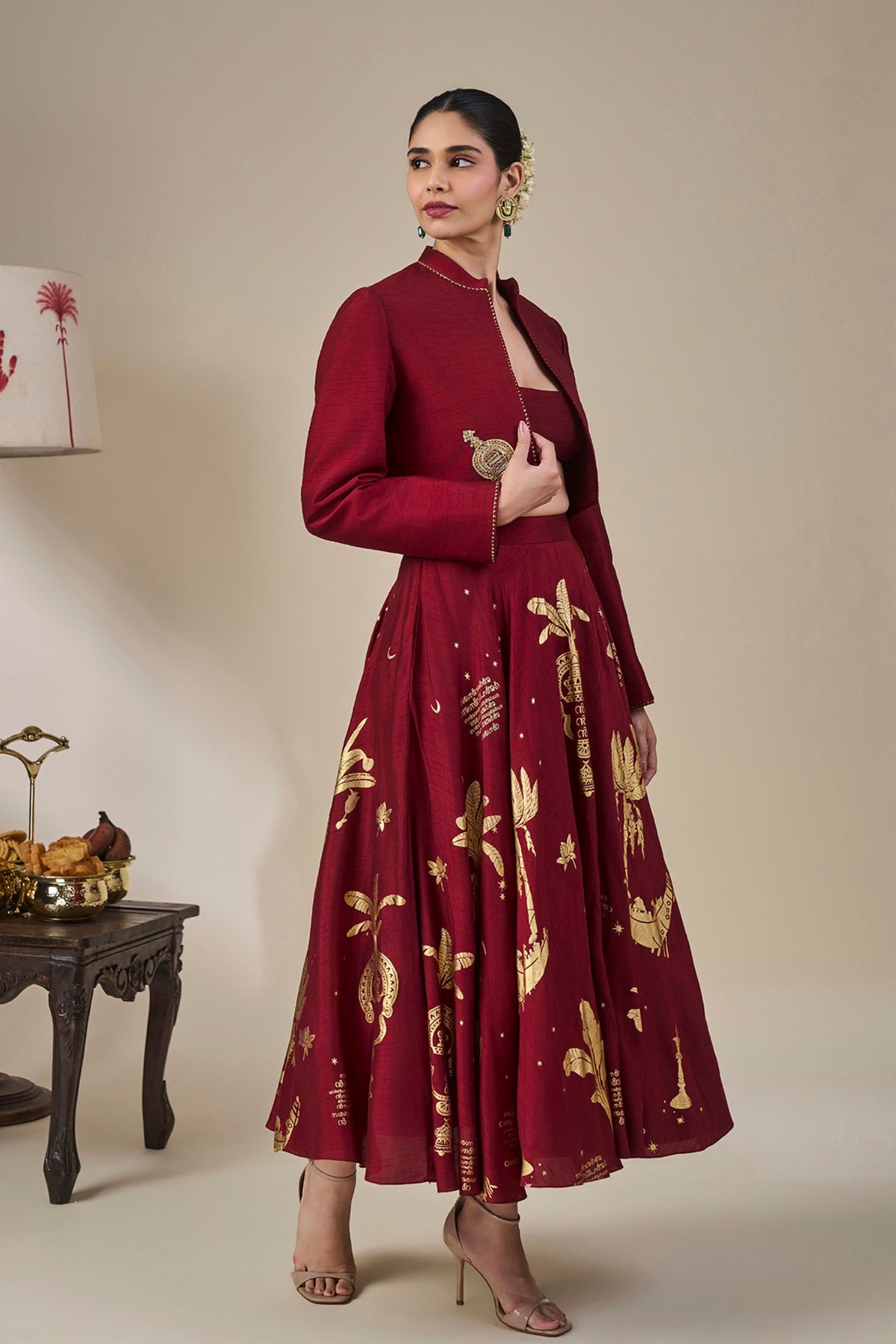 Cherry Malabar Masque Skirt Set