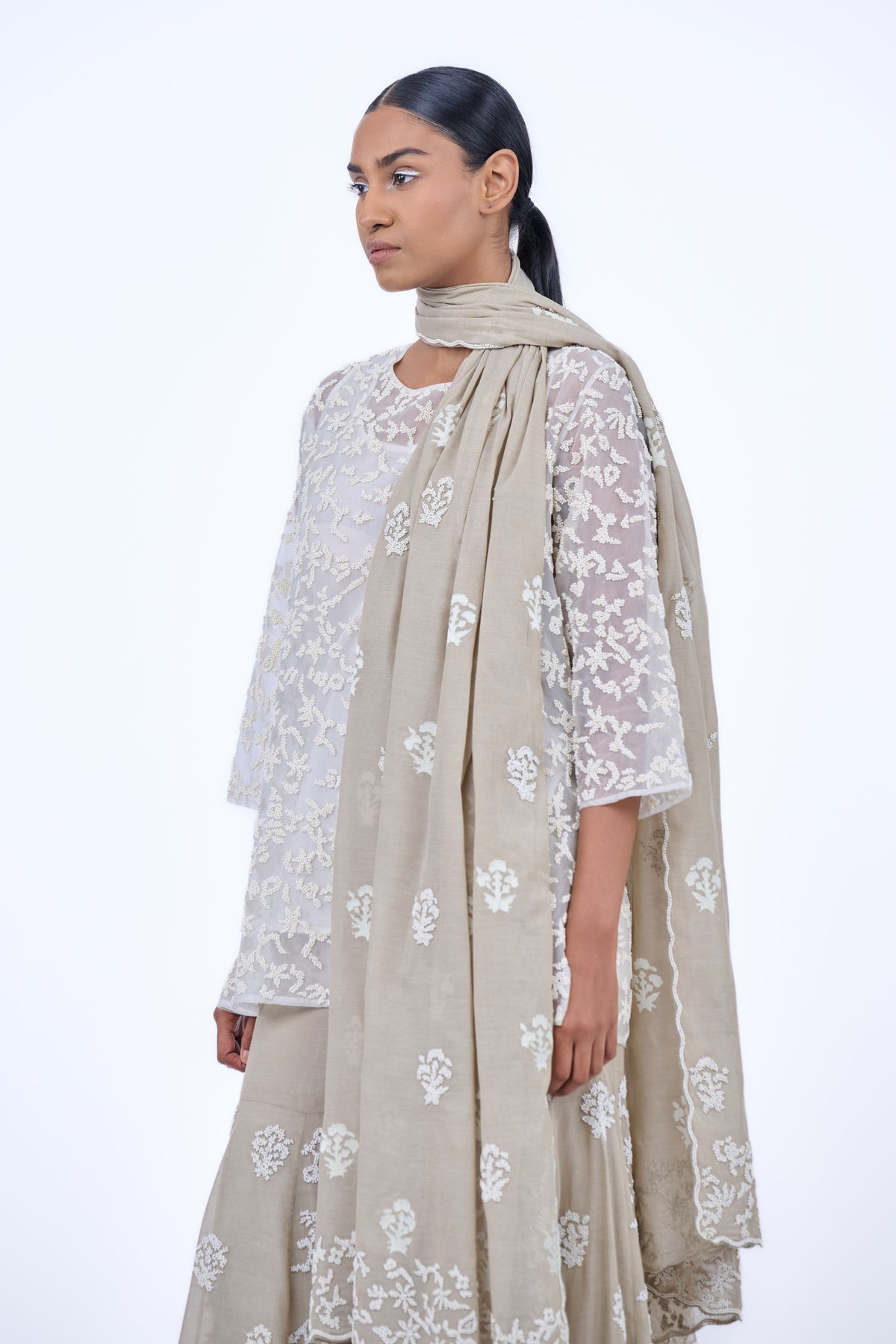 Ecru Silk Organza Cape Top