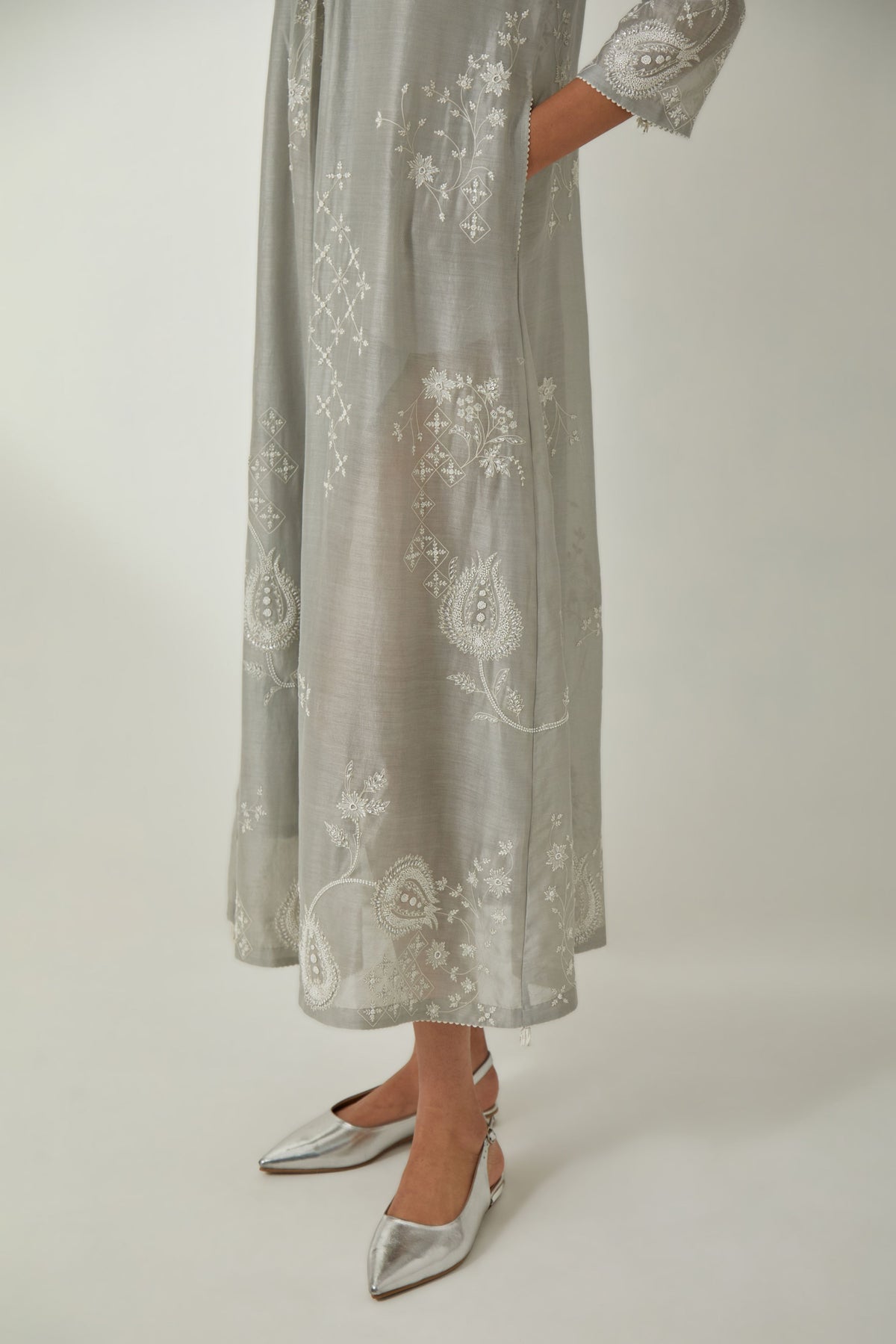 Grey Silk Chanderi Dress