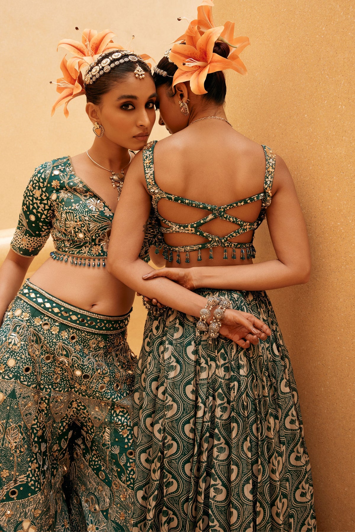 Teal Abstract  Printed Lehenga Set