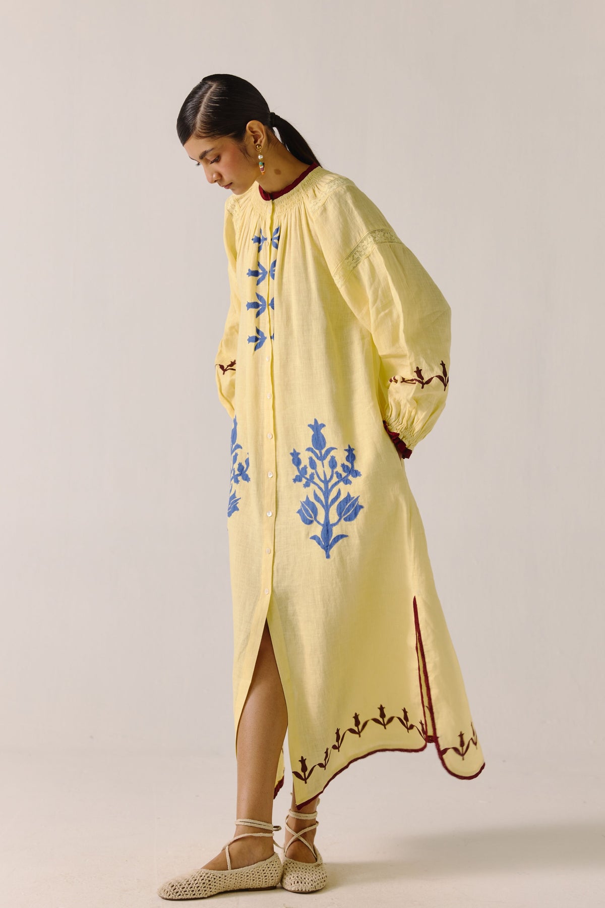 Butter Yellow Bird Applique Chloe Dress