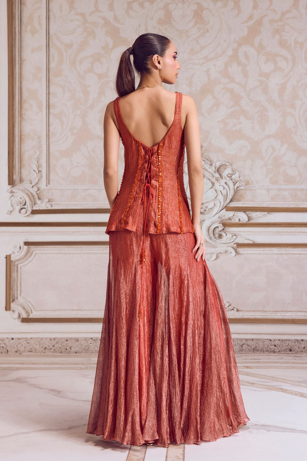 Rust Tissue Sharara Set