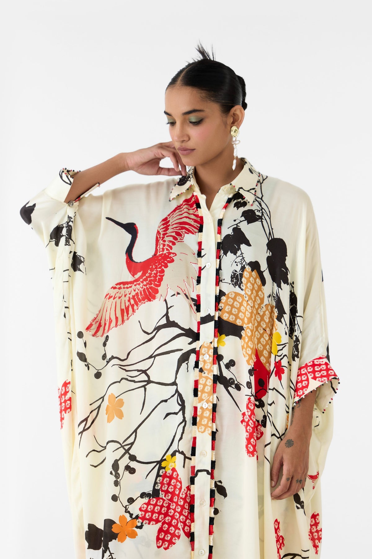 Red Crane Tunic Set