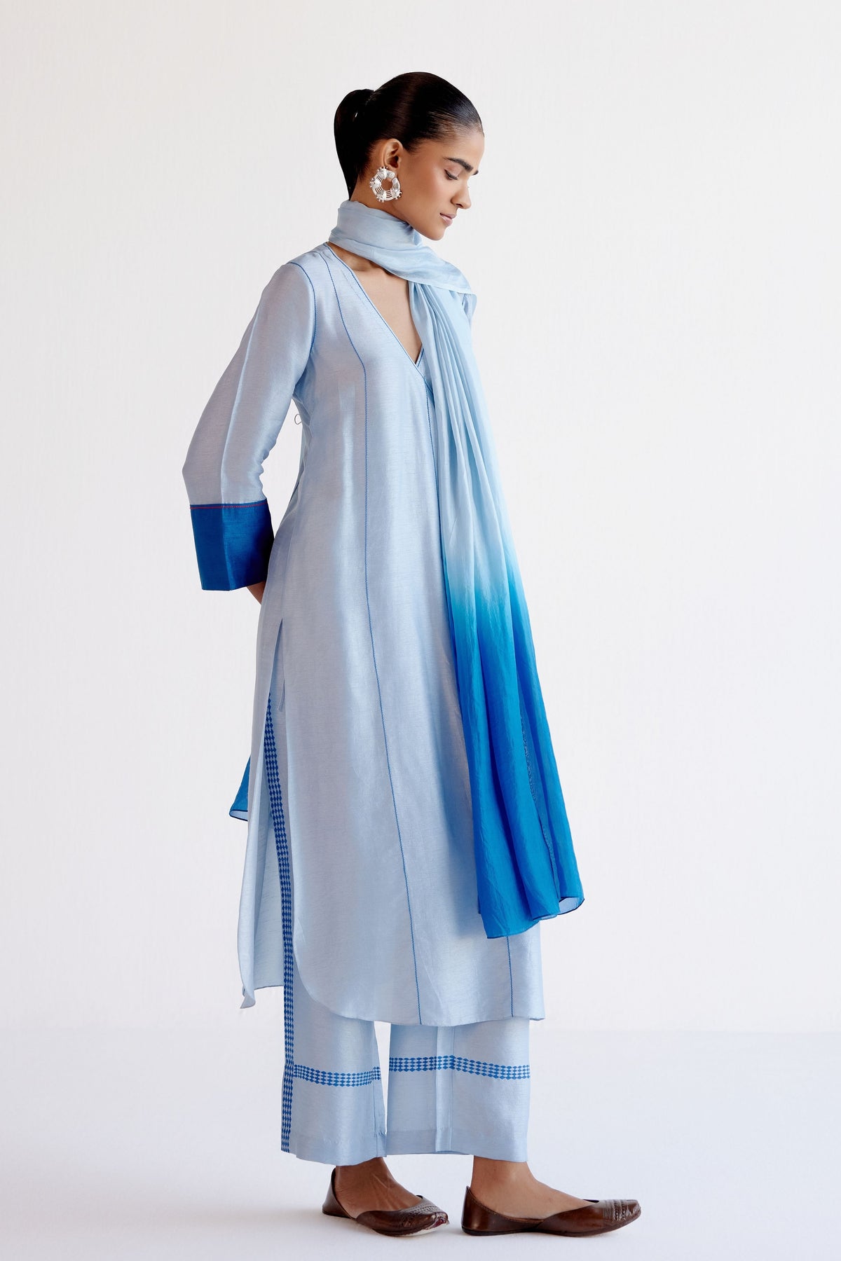 Light Blue Angrakha Kurta Set
