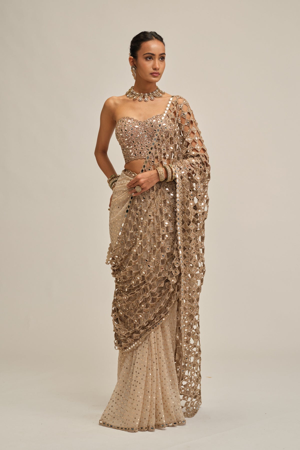 Modern Beige Saree Set