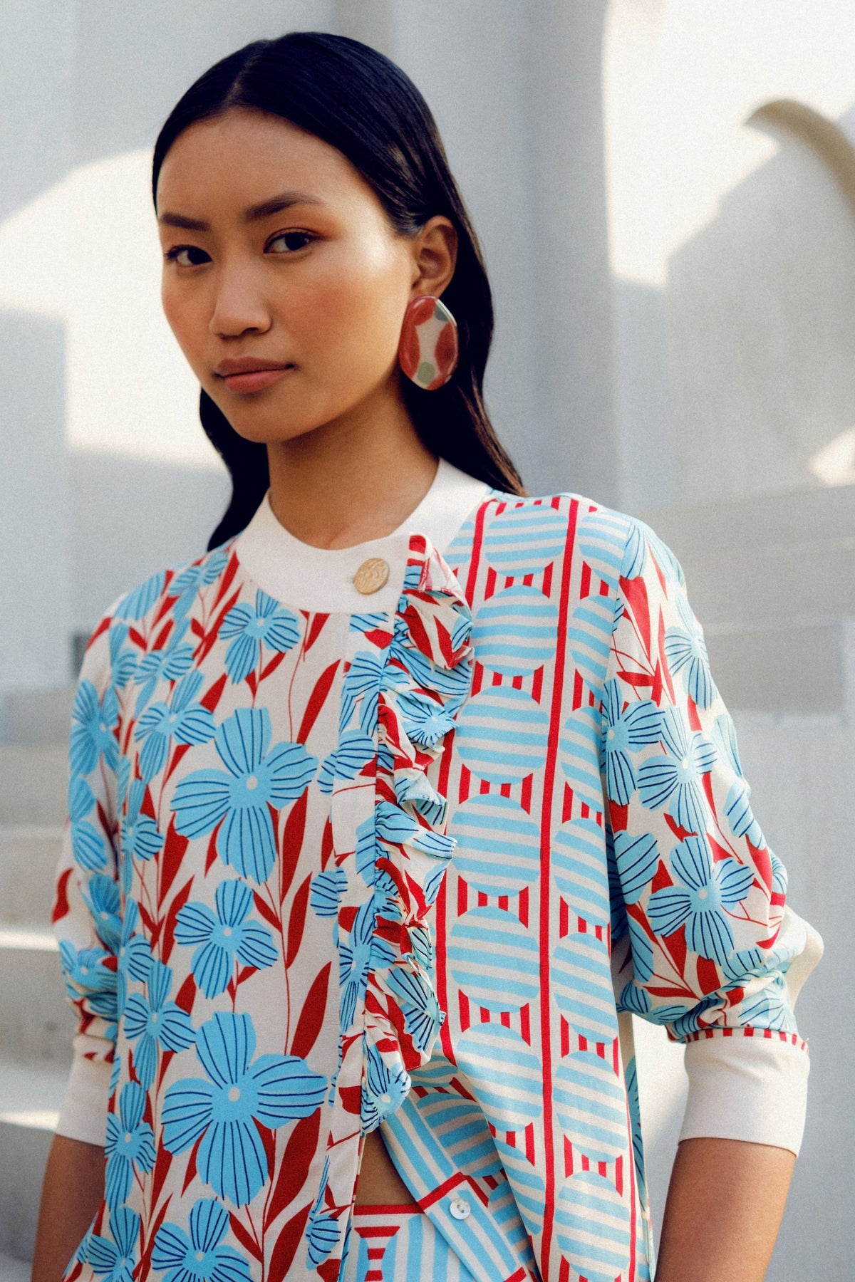 White Print Play Frill Shirt