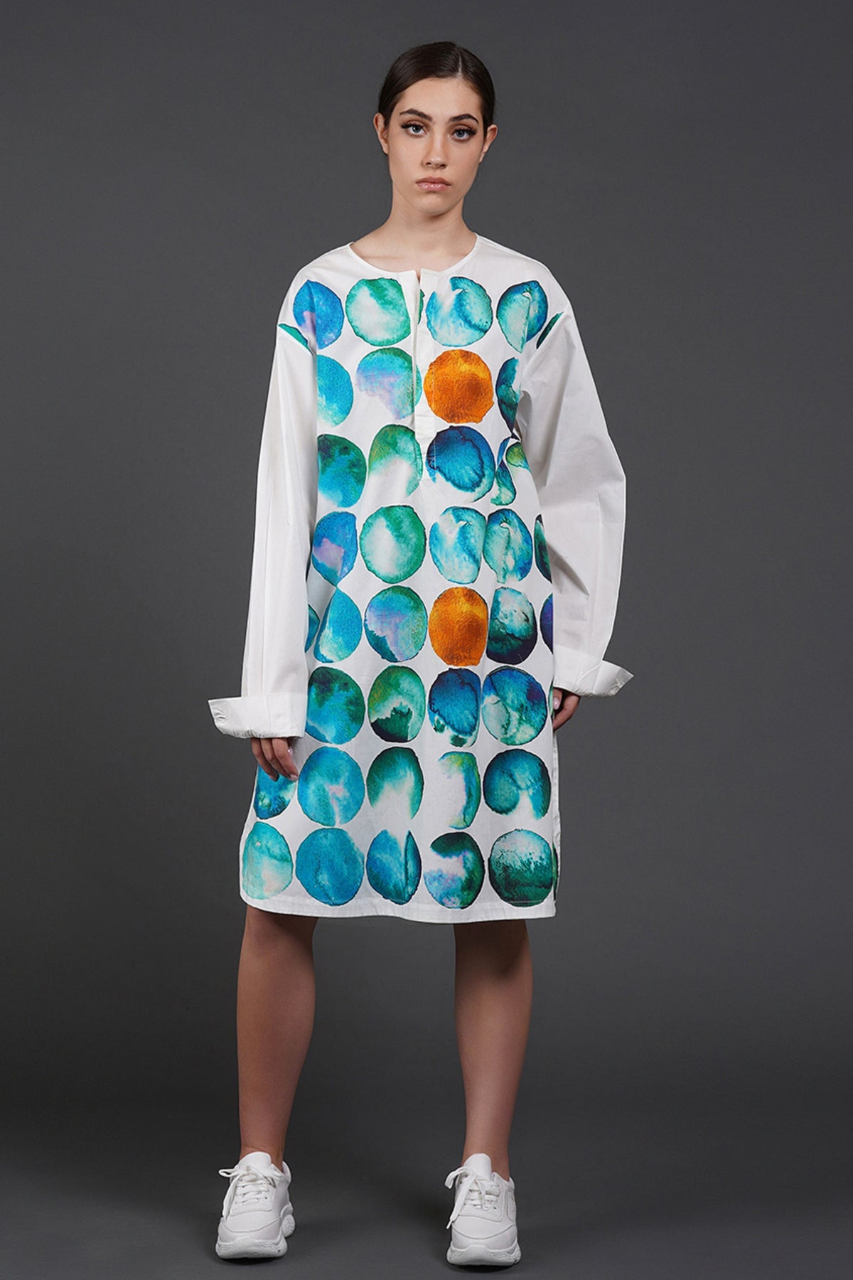 White Digtal Print Dress