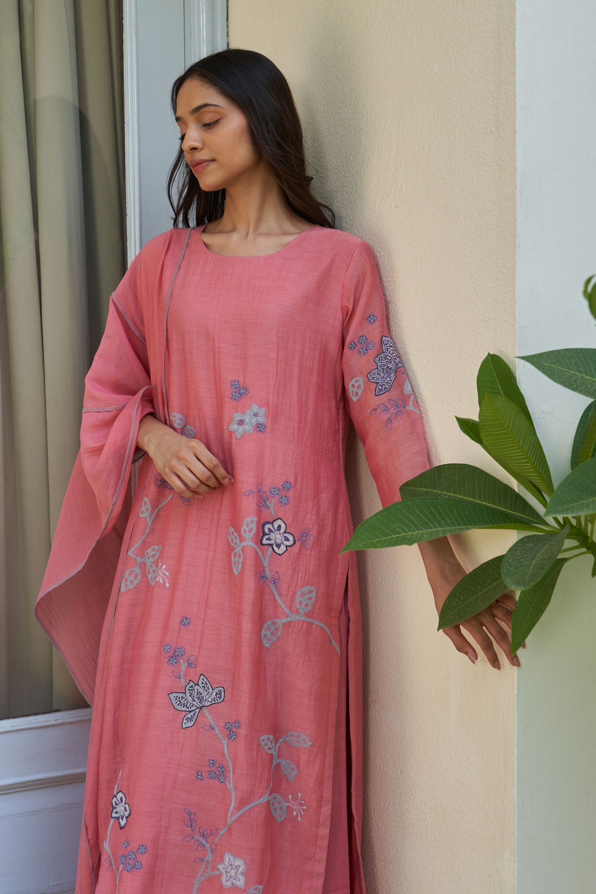 Peony Applique Embroidered Kurta Set