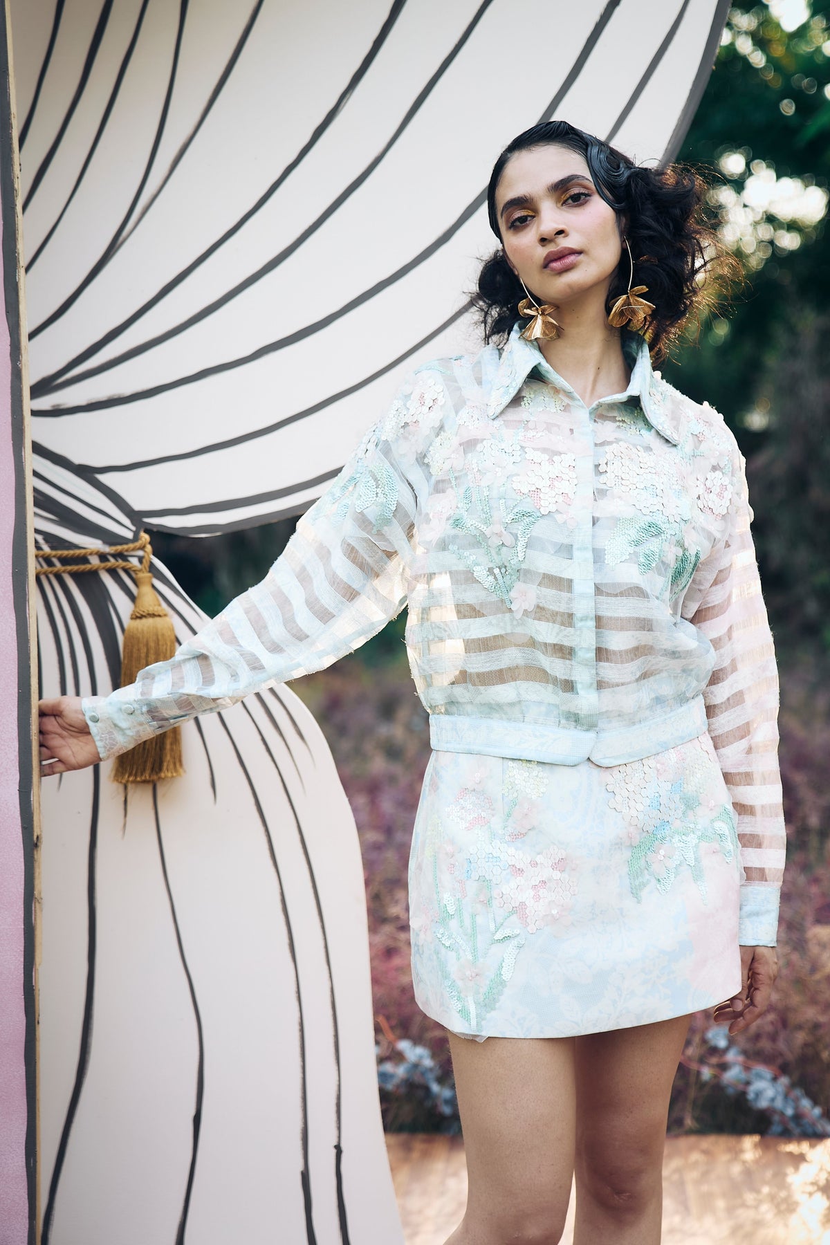 Maxim Embellished Shirt and Mini Skirt
