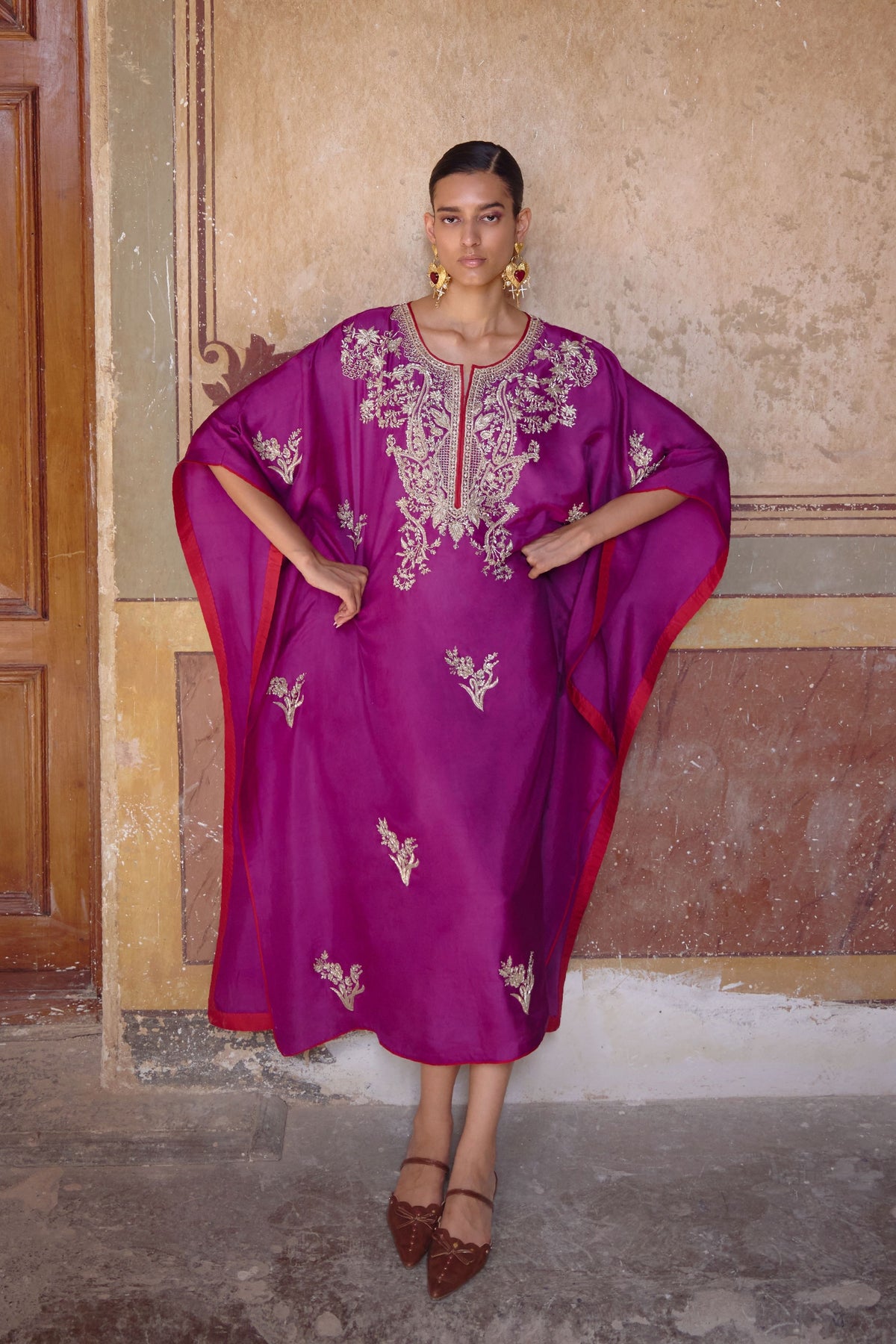 Magenta Flower Butta Kaftan Set