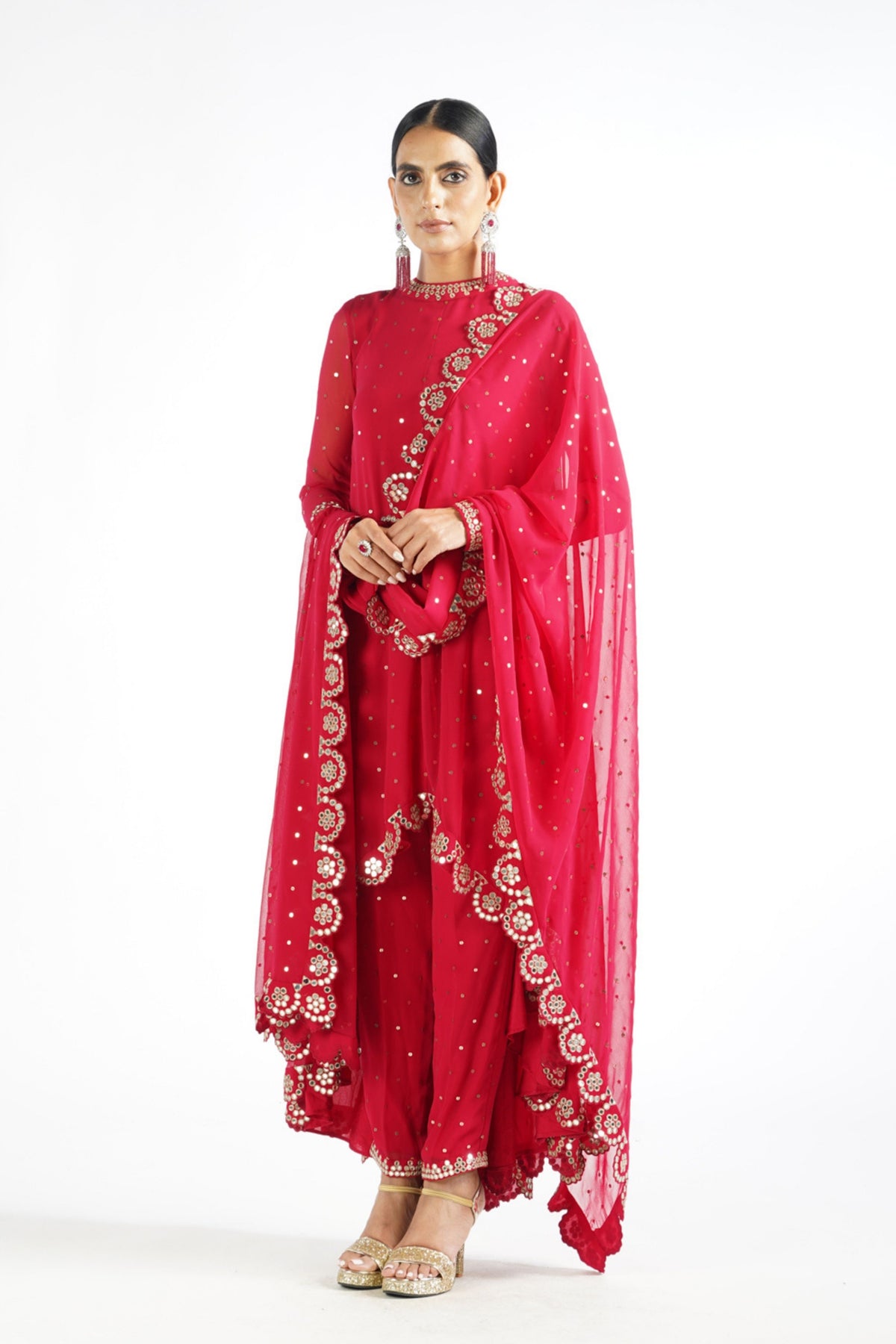 Crimson Red Scallop Kurta Set
