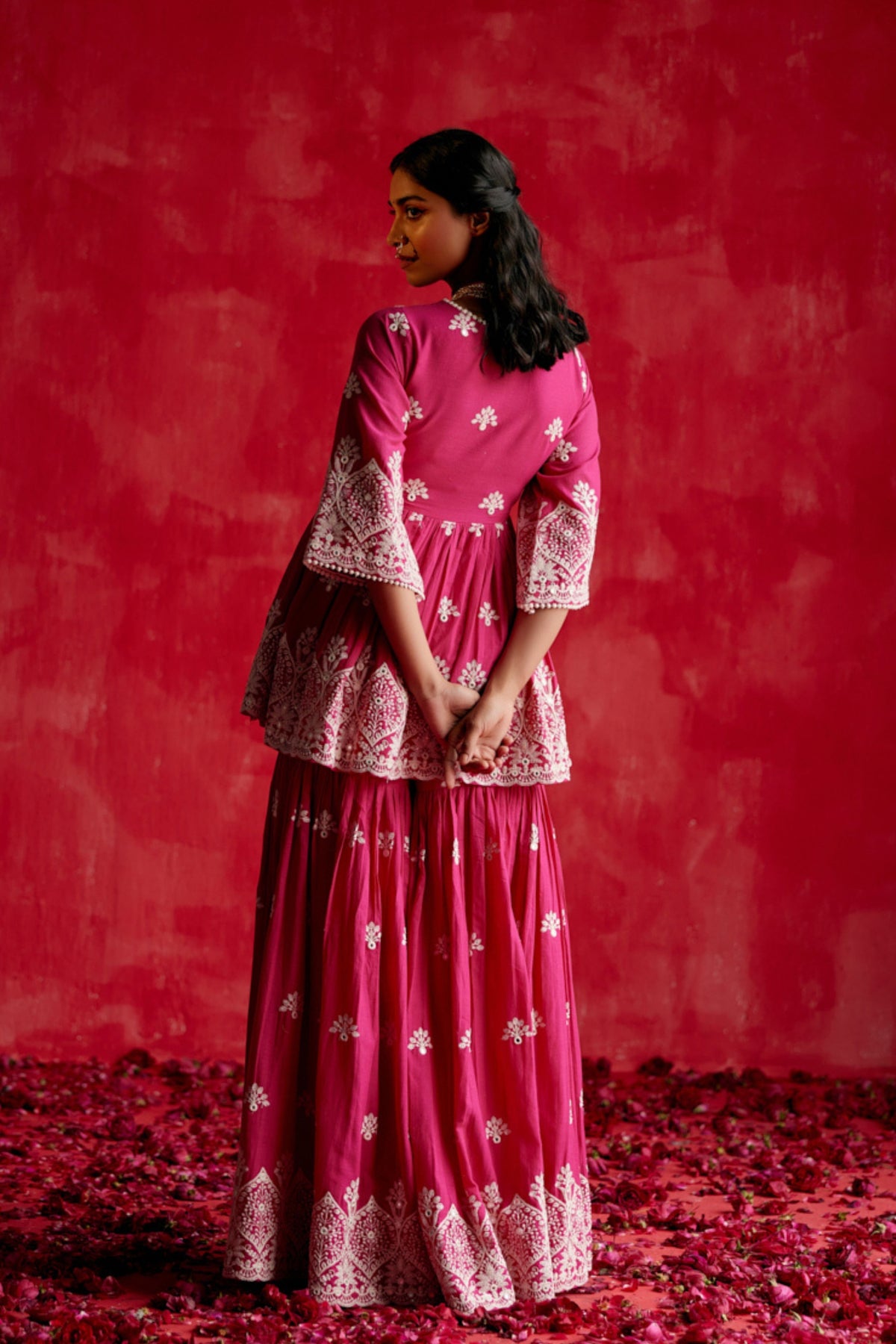 Fuchsia Embroidered Sharara Set