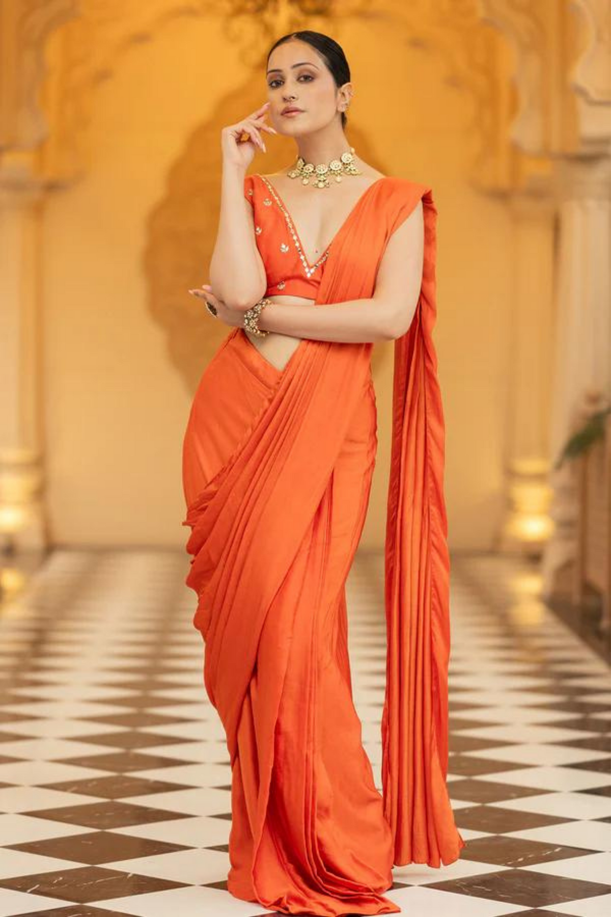 Rust Saree Set