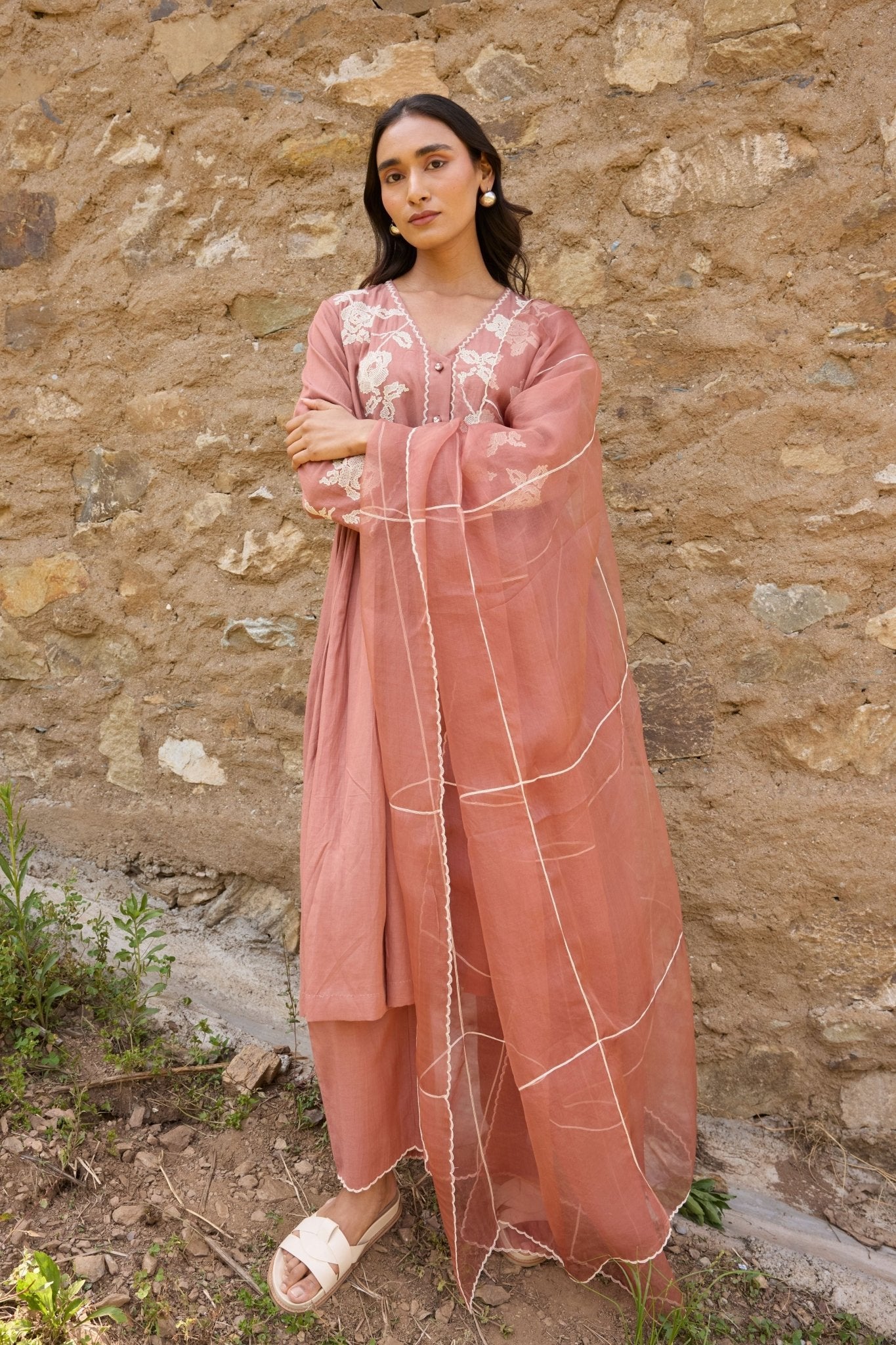 Brown Organza Dupatta - Ayaka - Elahe