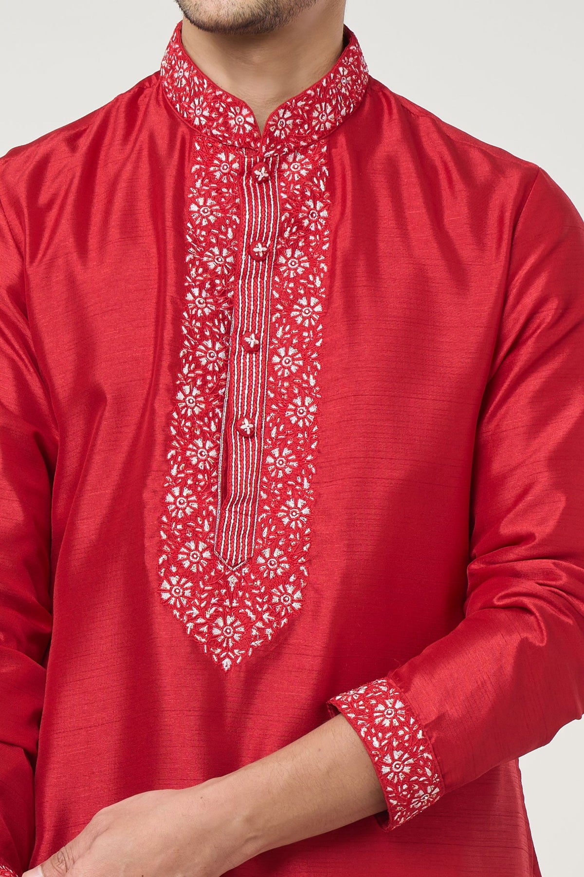 Cherry Red Embroidred Kurta Set