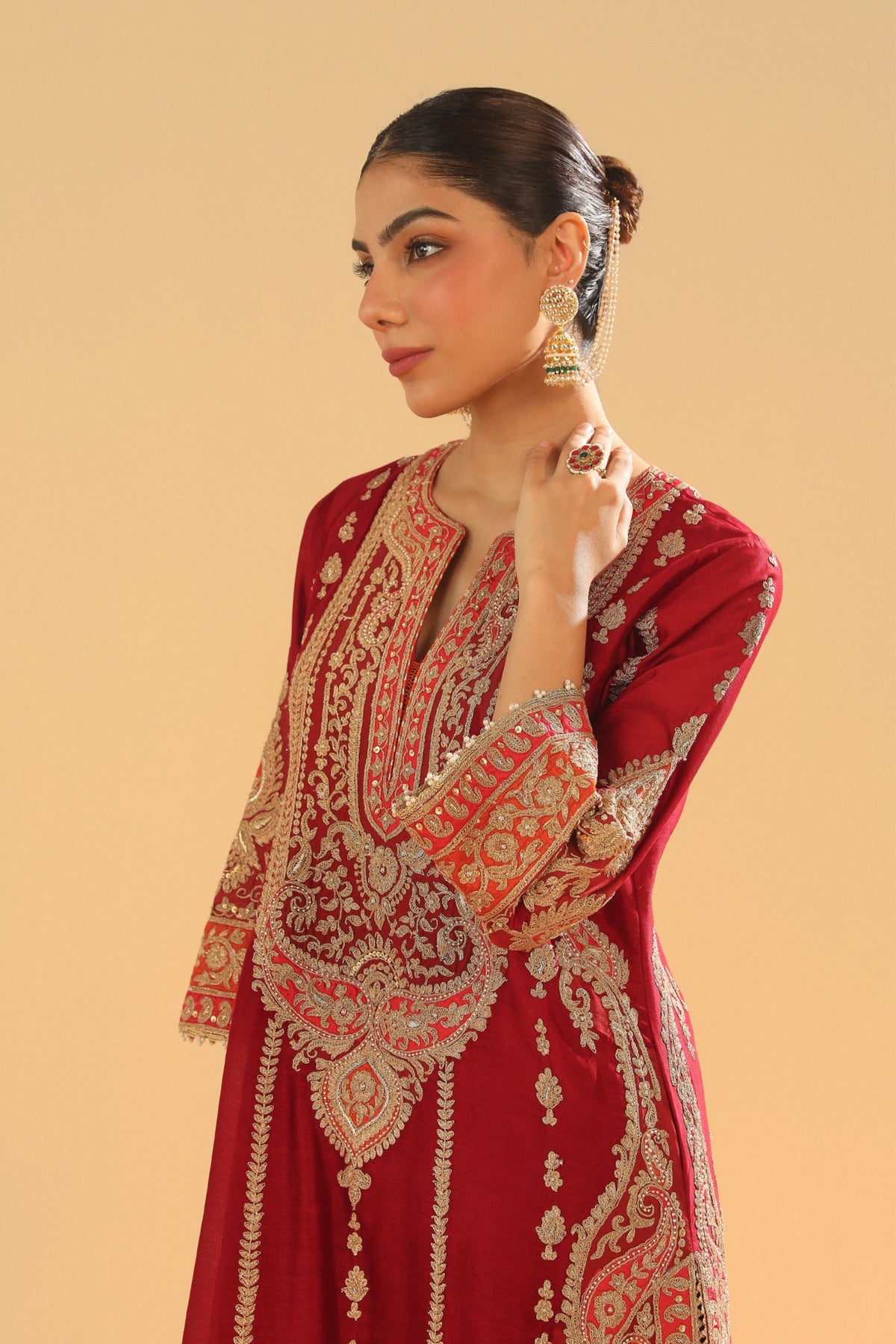 Deep Red A-line Kurta Set
