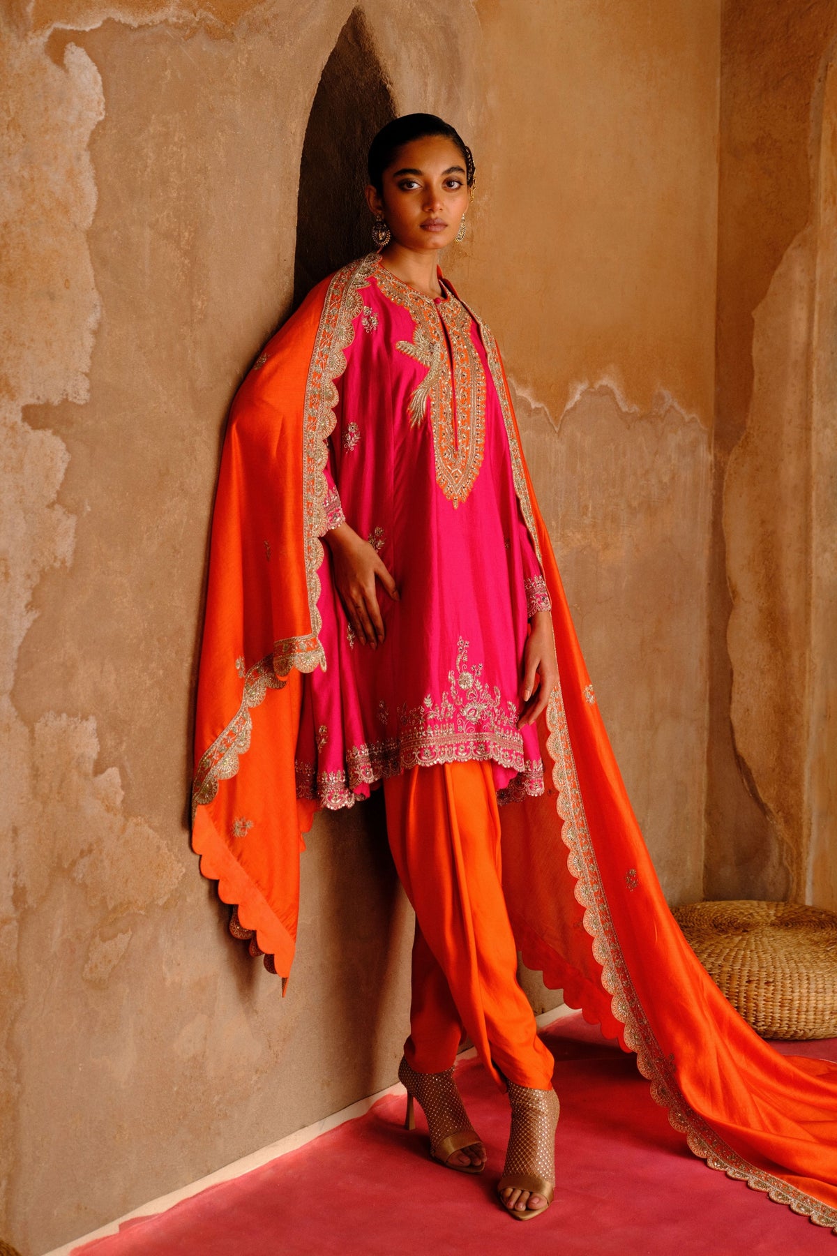 Embroidery Rani Pink Tunic Set