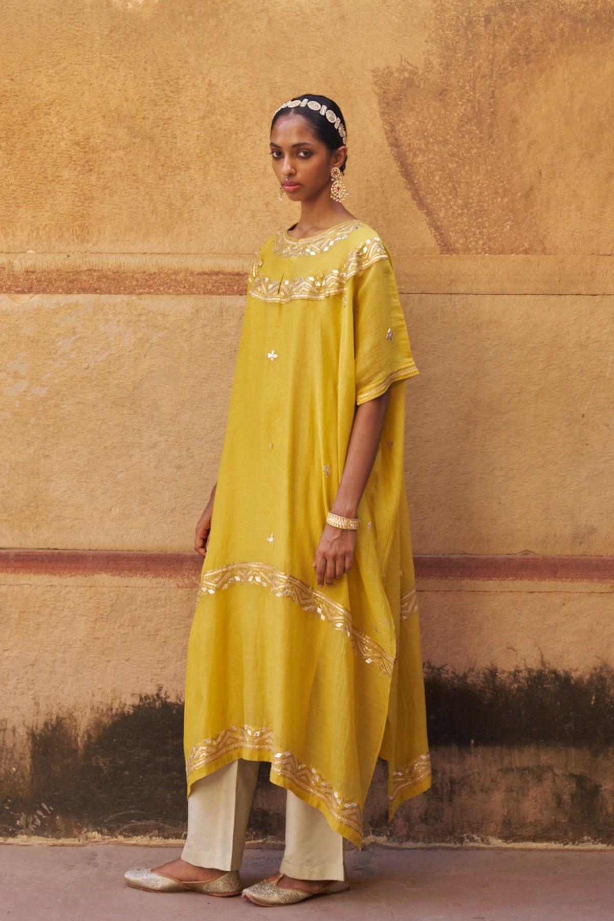 Yellow Gota Kaftan Set
