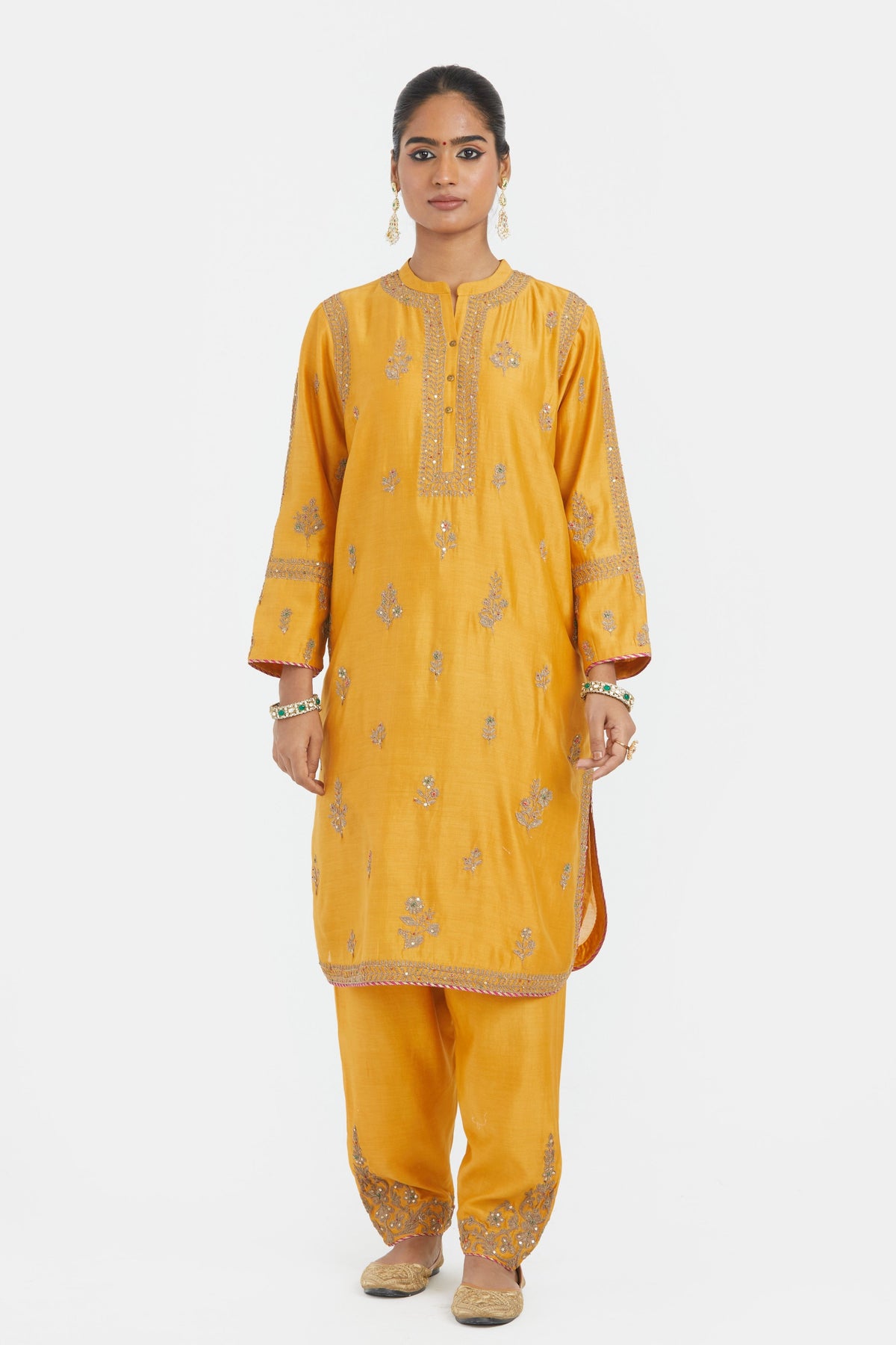 Deep Yellow Silk Kurta Set