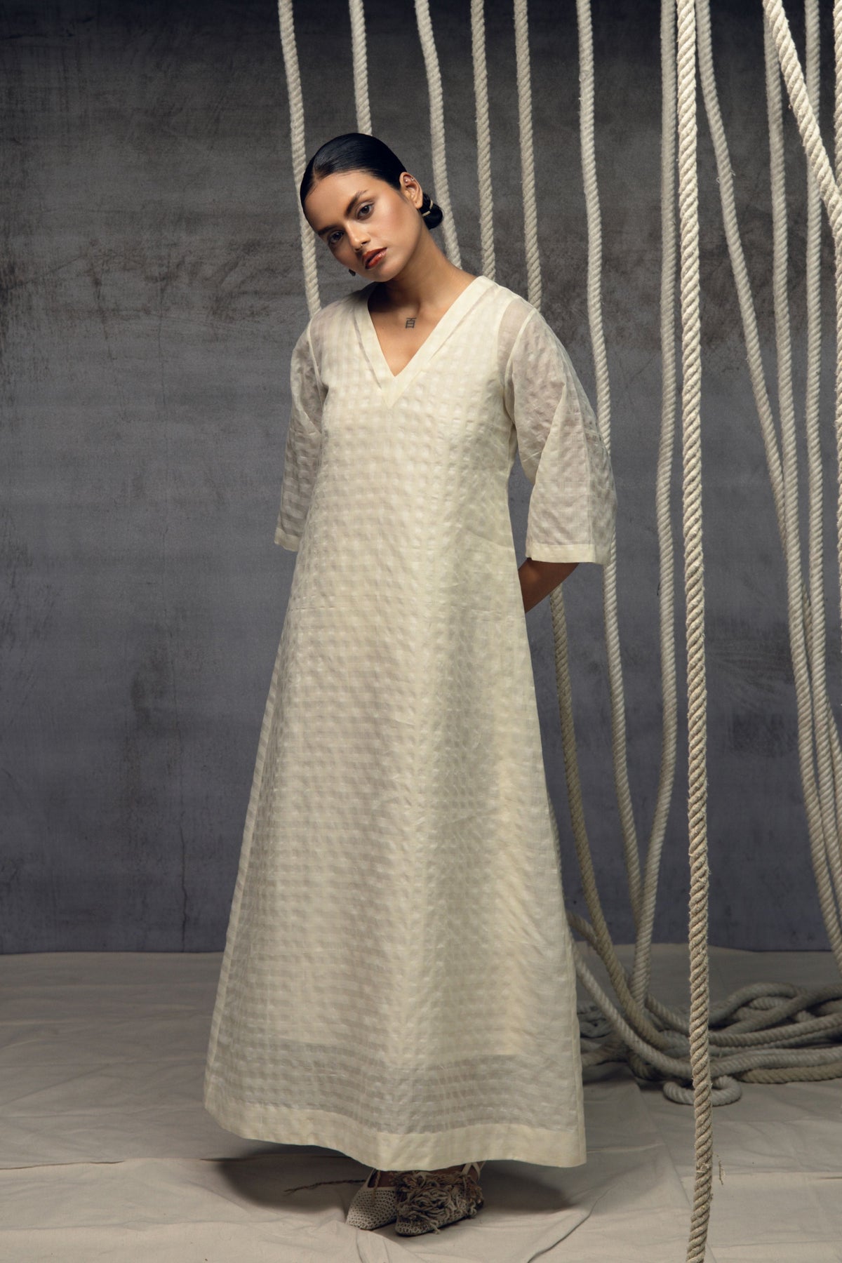 Ivory Checkered Dress