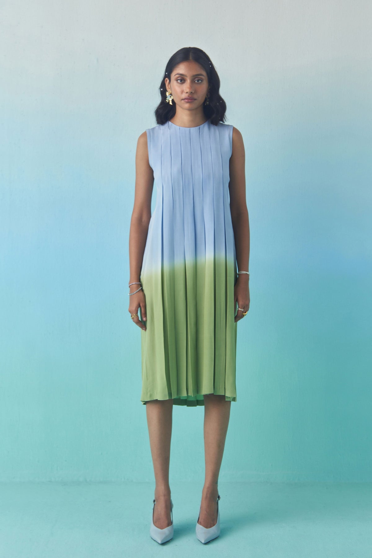 Sky & Grass Pleated Dress