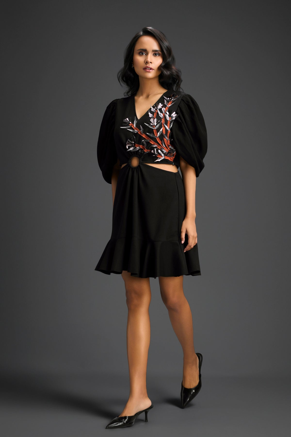 Black V-neck With Cutout Dress