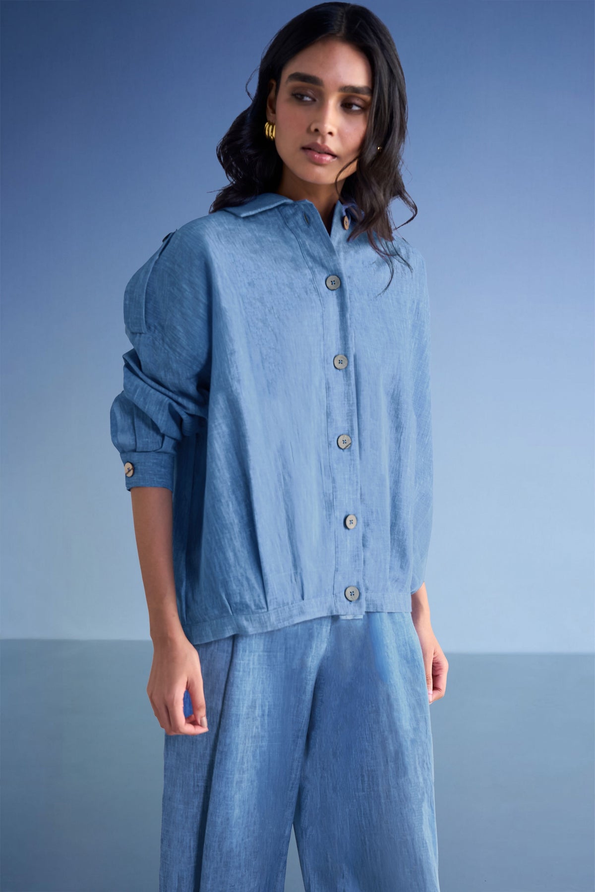 Box Pleated Linen-textured Pants