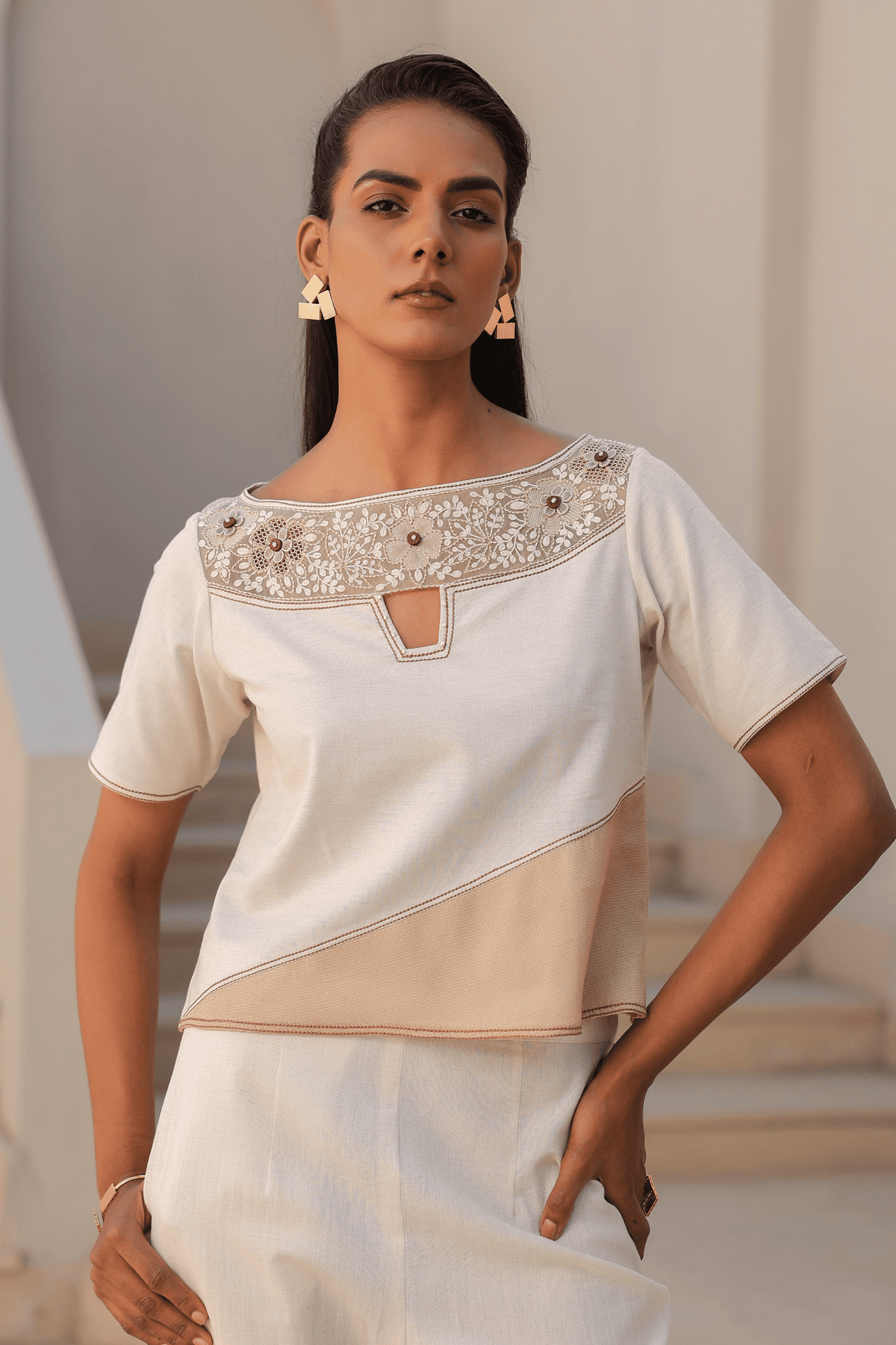 Azure Boat Neck Co-ord Set in Ivory