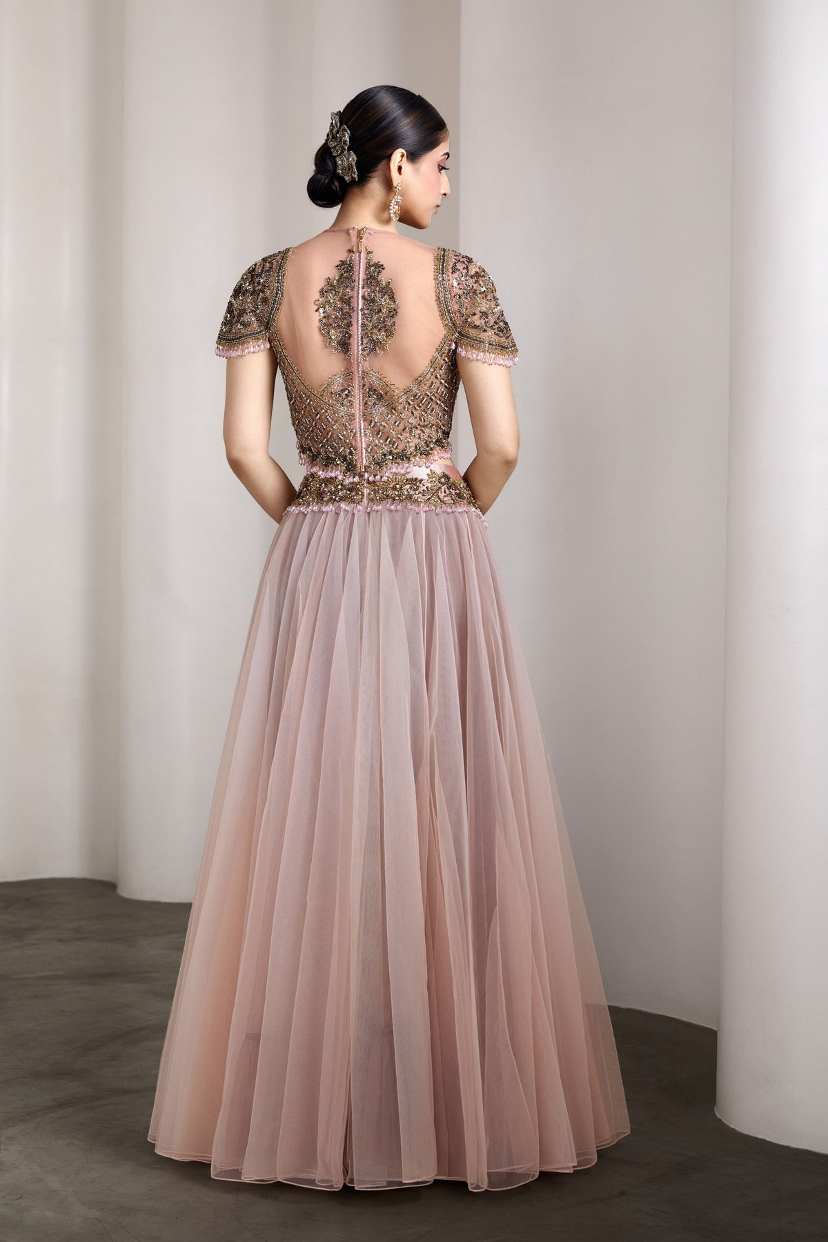 Pink Sheer Bodice and Lehenga.