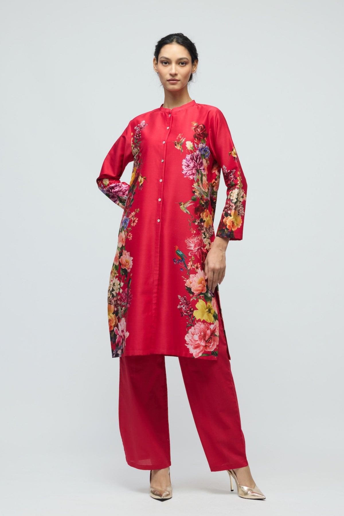 Red Floral Tunic Set