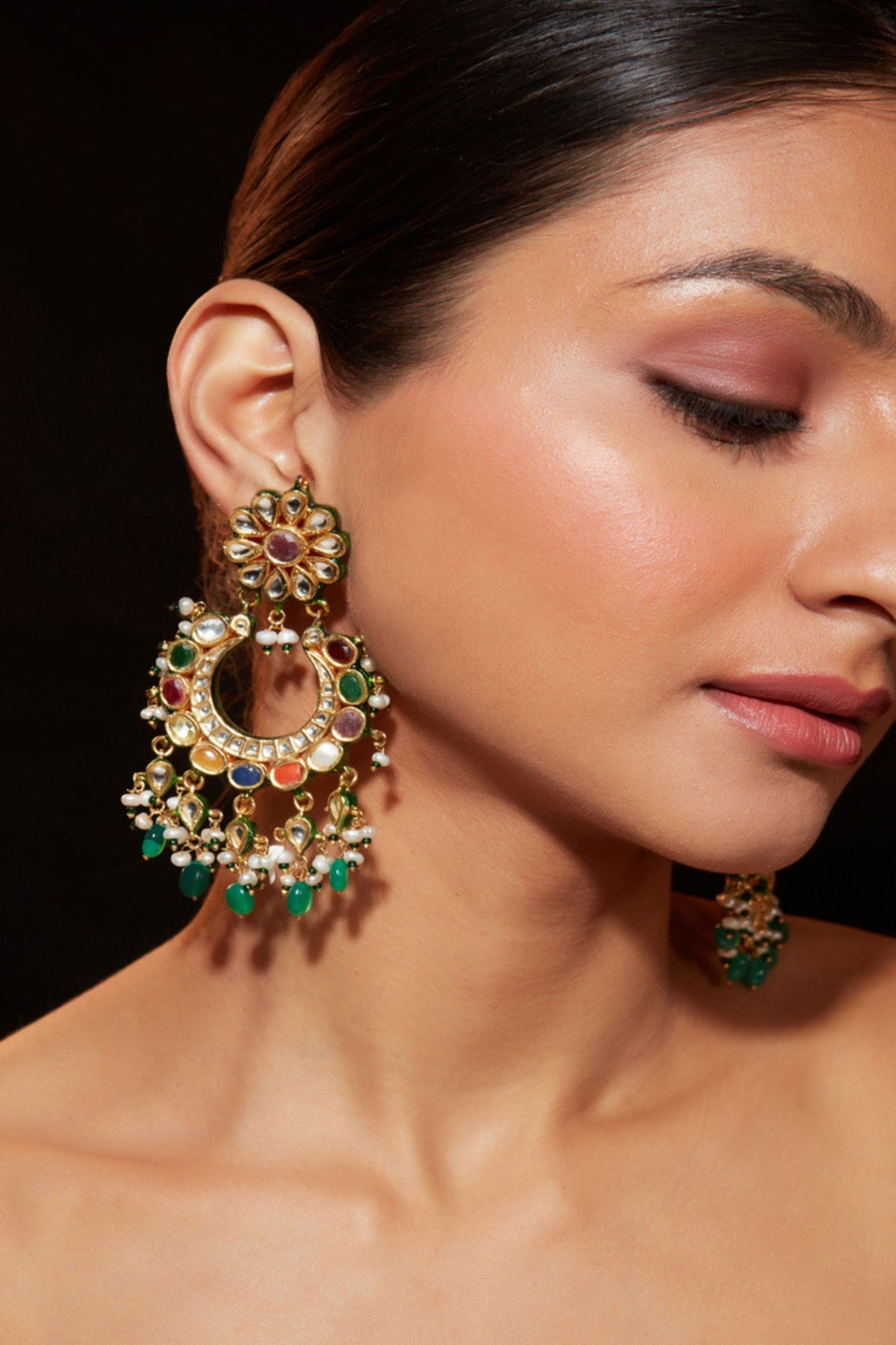 Inaayat Gold Plated Multicolored Kundan Polki Earrings