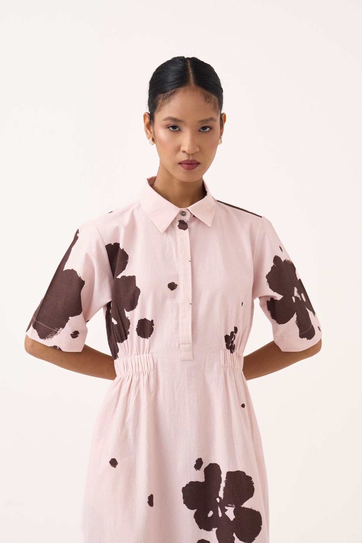Collared Side Elastic Waist Dress