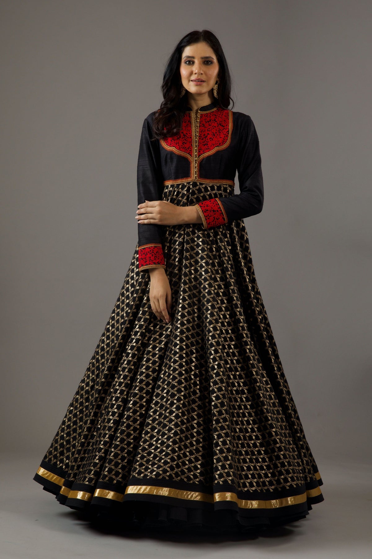 Black Chanderi Anarkali Set