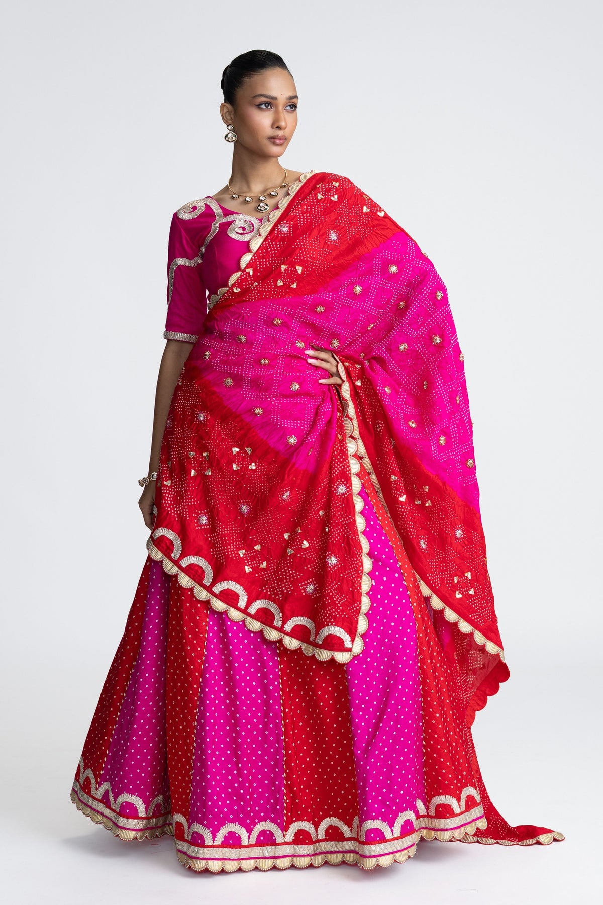 Red Rani Silk Lehenga